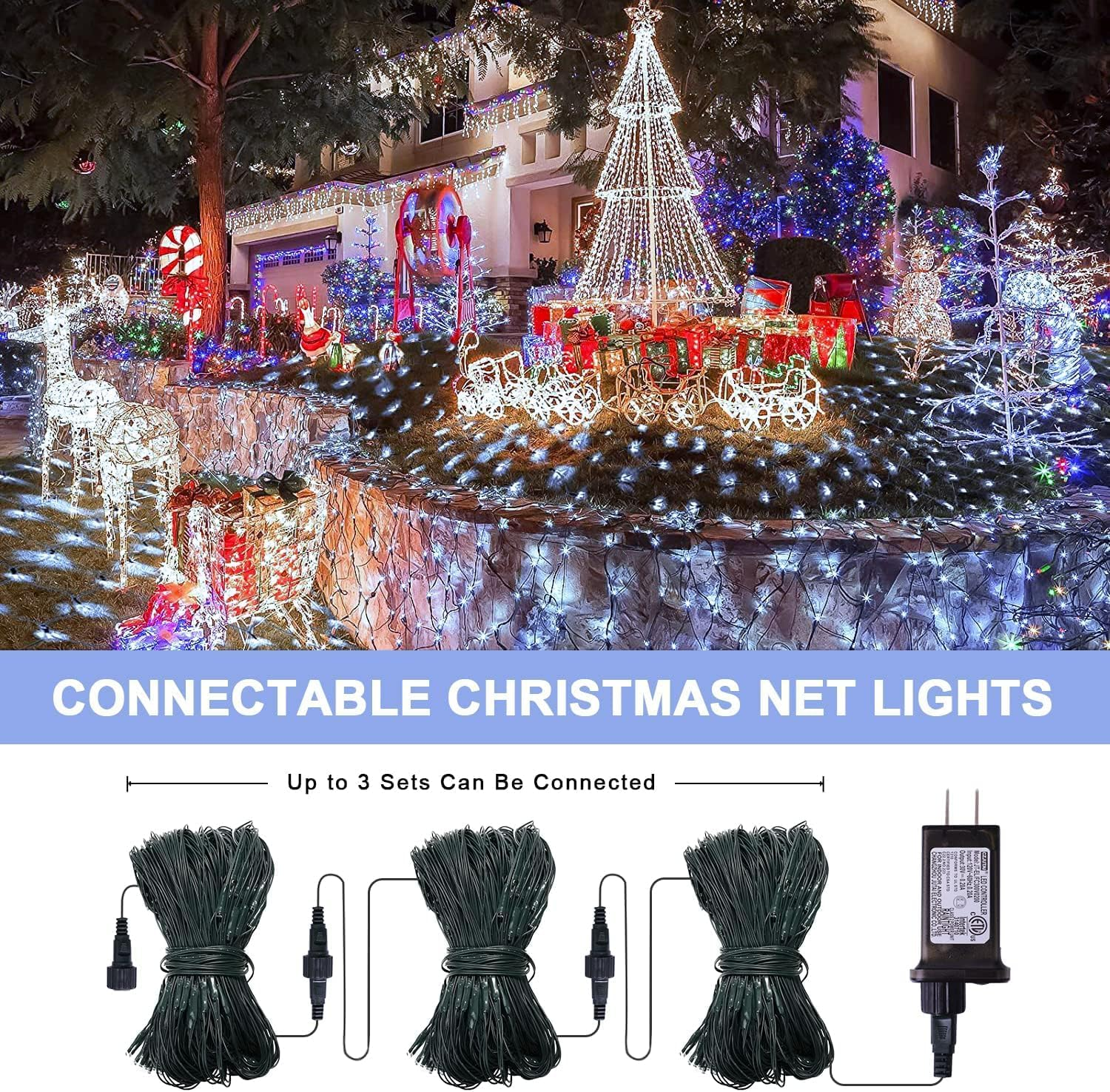 Christmas Lights, Christmas Net Lights 200LED Plug-In Mesh Lights 3X2M Bush Lights 8 Modes Led Net Lights Waterproof Christmas Lights for Bushes Tree Shrubs outside Indoor Decorations, White image number 5