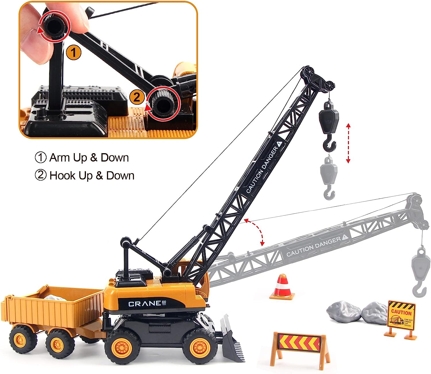 Hapavis Crane Toys Construction Truck Inertia Vehicle Engineering Car with Trailer Road Signs for Kids Boys Girls Birthday Gift image number 1