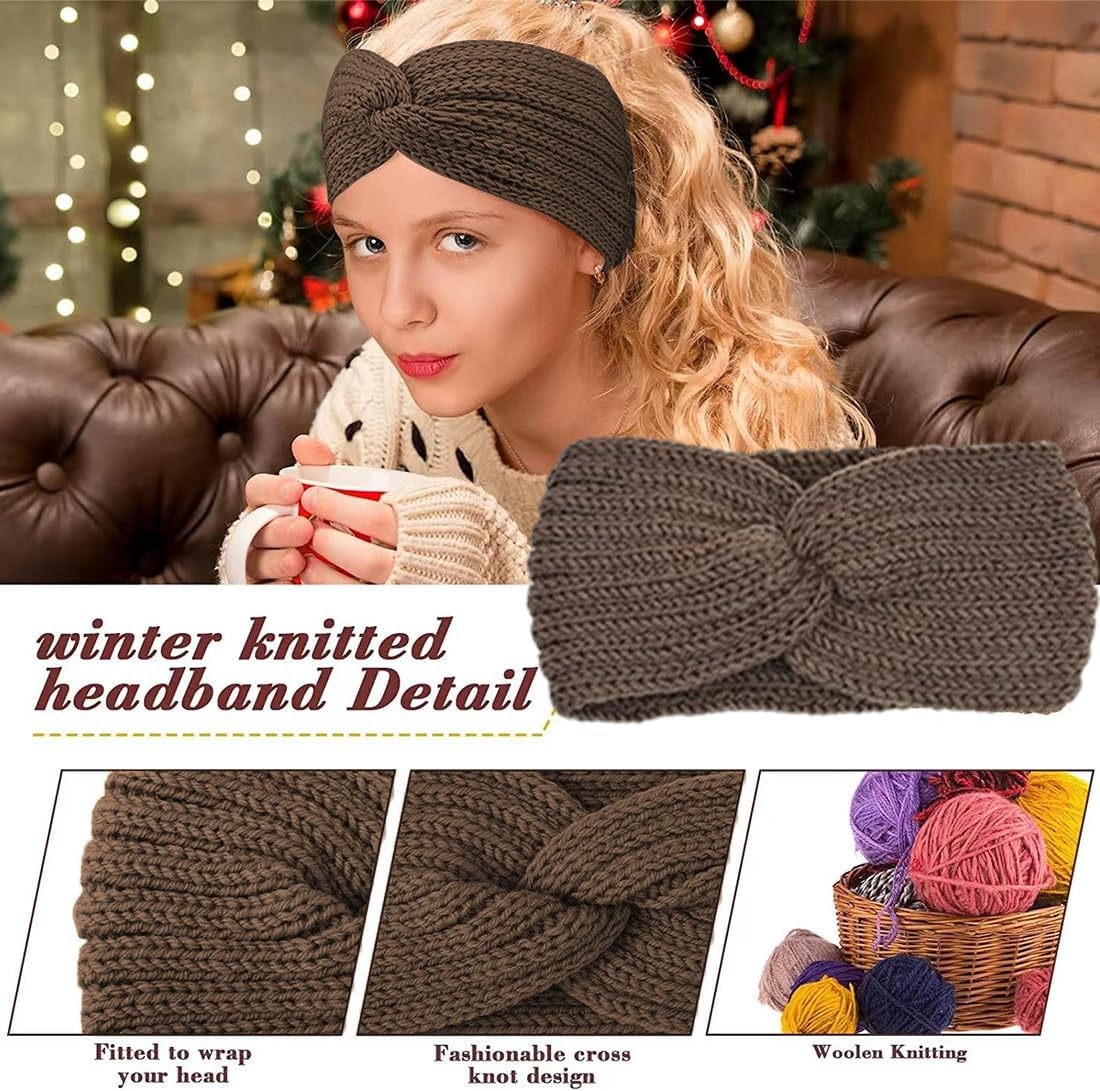3 Pieces Knitted Headband Winter Women Winter Hair Bands for Women Knitted Hair Bands Winter Crochet Head Wrap Beige Black Khaki image number 4