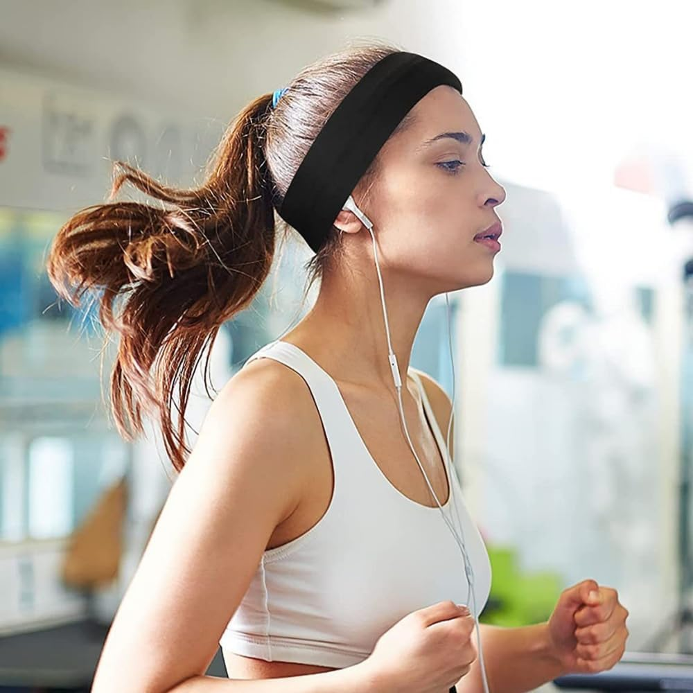 Norhogo 2 X Stretchy Women'S Headband, Black Sports Headband, Elastic Non-Slip Hair Bands, Wide Headband for Yoga, Exercise, Sports, Cycling image number 5