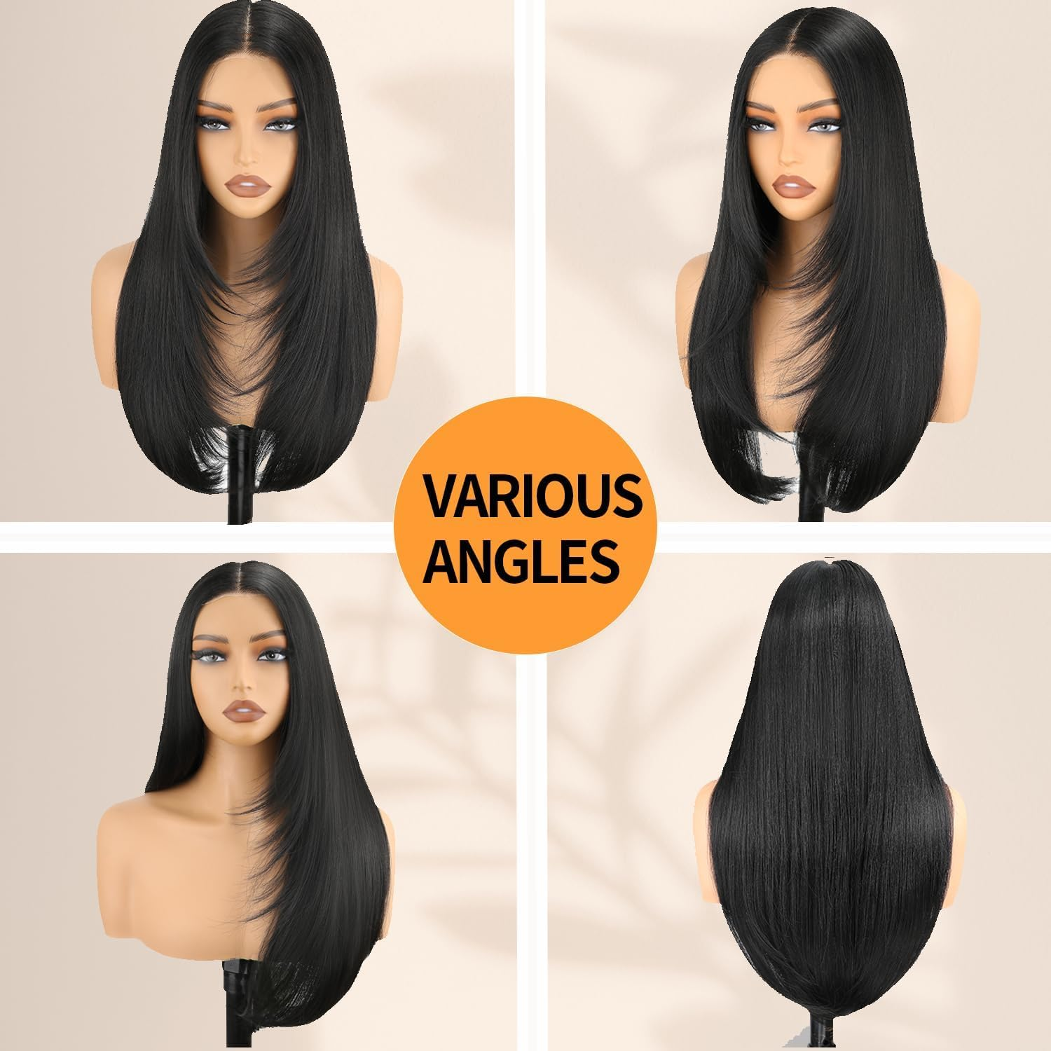 Glueless Synthetic Lace Front Wig 26 Inches Long Straight Black Wigs for Women 13X5X1 HD Lace Hand Tied Pre Plucked Hairline (Natural Black, 66 CM)