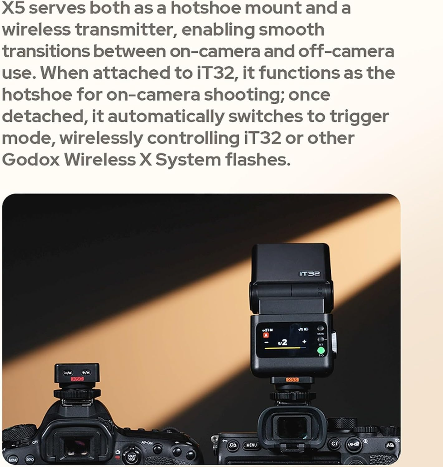 Godox IT32 TTL Flash+X5O for Olympus Panasonic Cameras, Tochscreen Speedlight, 2.4G Wireless, GN18, Recycle Time 1.5S, Magnetic Interface, On/Off Camera Flash for Wedding, Portrait image number 1