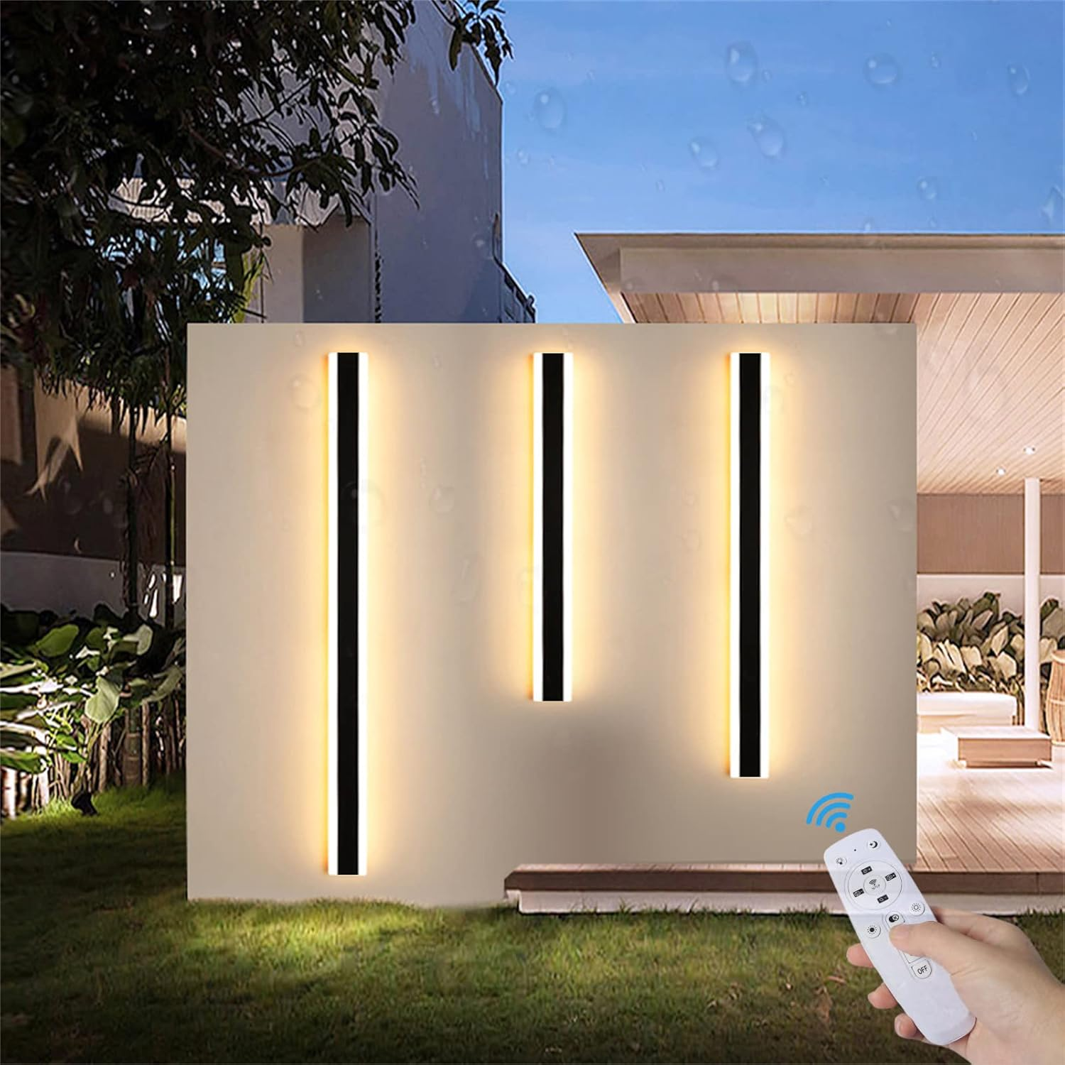 LED Outdoor Garden Wall Light Lamp Dimmable with Remote Control Wall Sconce Black outside Indoor Long Strips Lights IP65 Waterproof Exterior Bar Wall Lamp Fixture for Patio Hallway Garage (150Cm 78W)