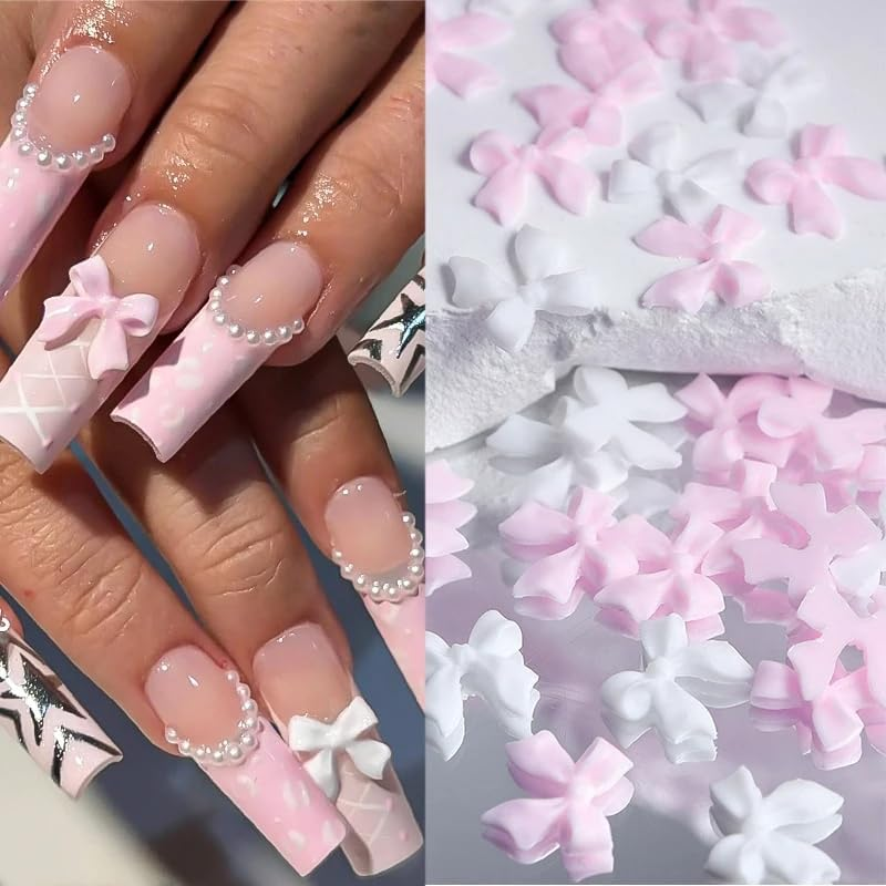 Nail Charms, Flower Nail Charms 3D Pink Bow Nail Art Decoration image number 5