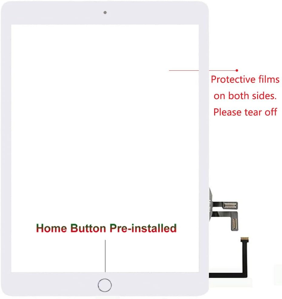 For Ipad 5 5Th Gen Screen Replacement A1822 A1823 2017 2 Pack Digitizer 9.7 Inch, for Ipad 5Th Generation Touch Glass with Home Button (White) - White image number 5