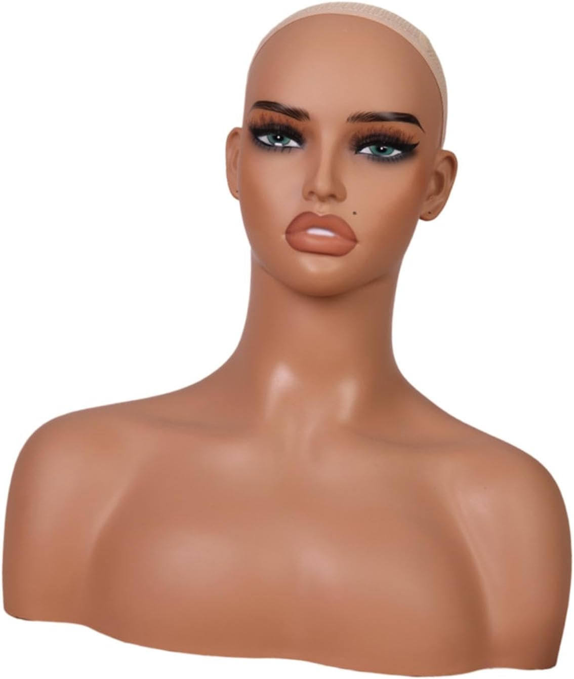 Eigell Realistic Female Mannequin Head Wig Display Stand PVC Female Mannequin Head with Shoulder for Necklace Wigs Making Styling image number 4