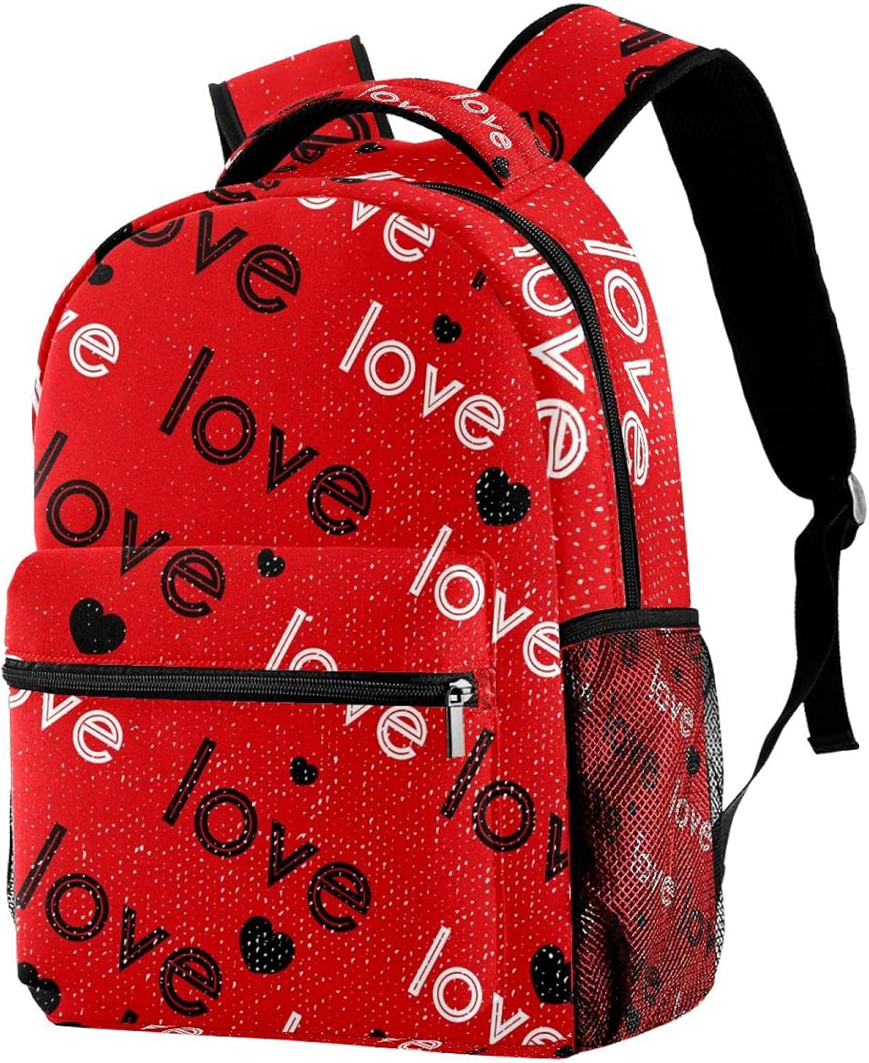 Black White Love Heart Red Background Backpack Students Shoulder Bags Travel Bag College School Tote Backpacks image number 1