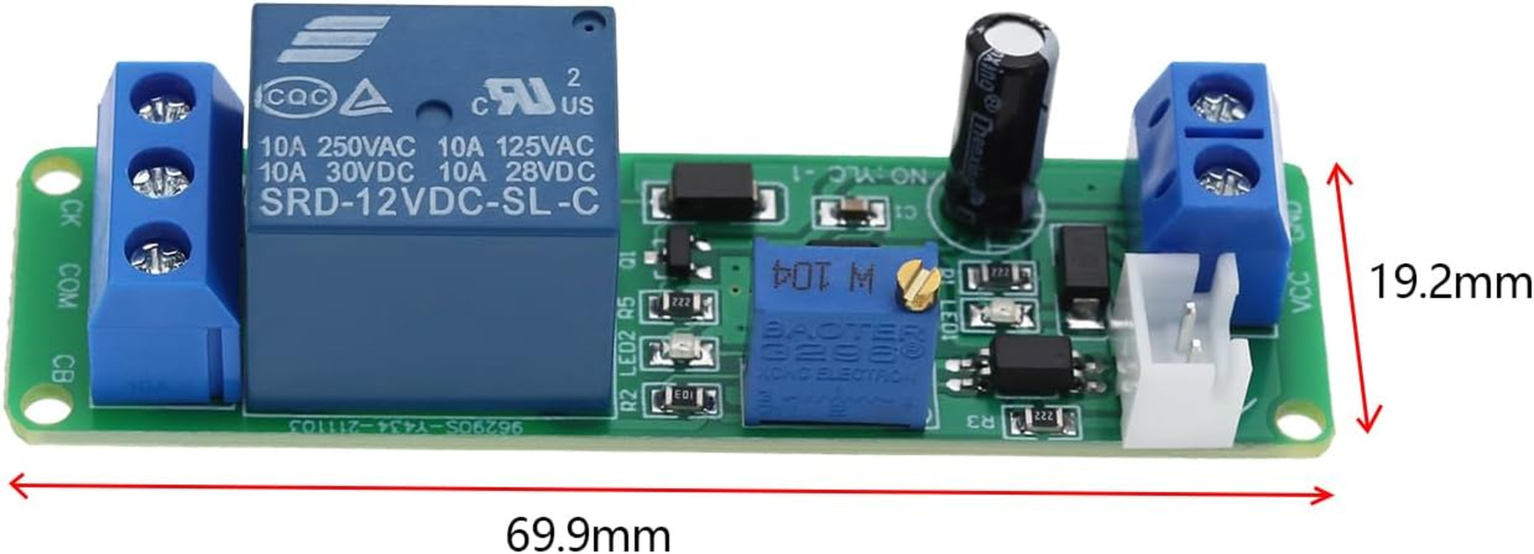 SING F LTD DC 12V Adjustable Timer Delay Turn off Module 10A 250VAC/10A 30VDC for Automation Equipment Robots Intelligent Product Development 69.9X19.2Mm image number 3