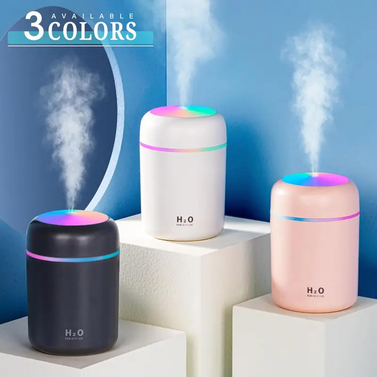 Portable Mini Humidifier, Colorful, Cool Mist, USB Powered. Perfect for Bedroom, Office & Car (300Ml, Black)