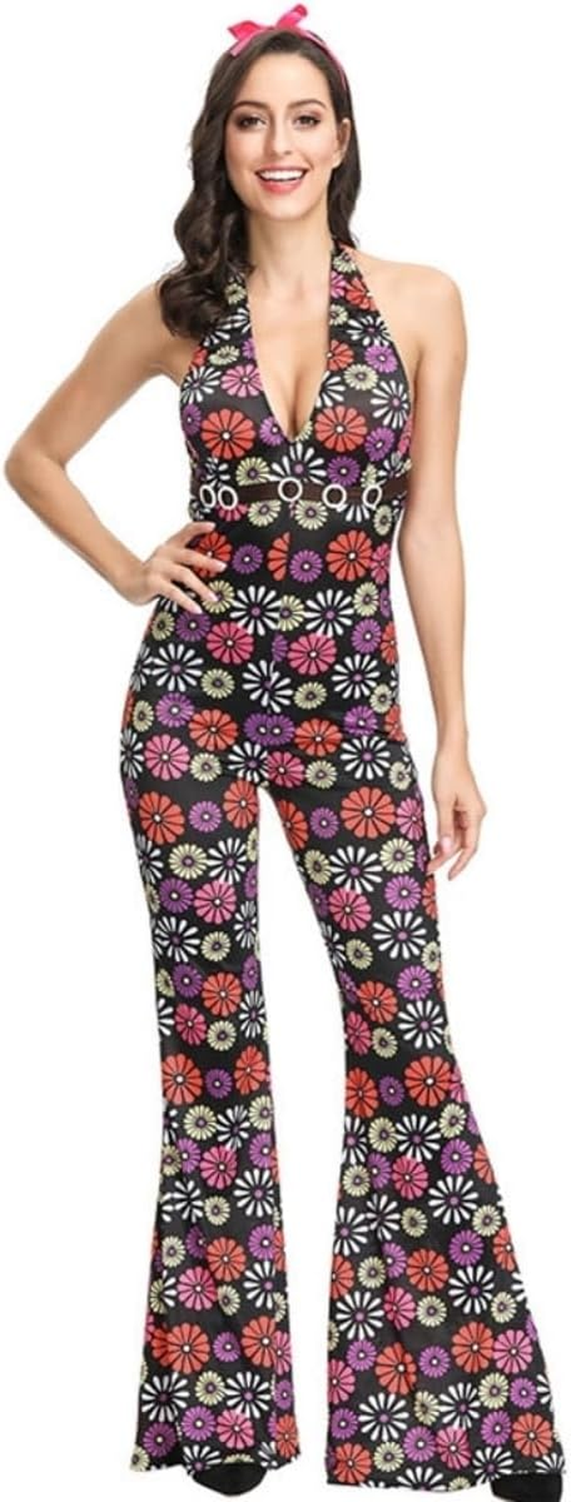 Costume Bay Women'S 60S 70S Vintage Groovy Shimmy Hippie Dress with Headband Costume Flared Pants Halloween Disco Outfit Fancy Dress Cosplay Carnival Party (Retro Jumpsuit, M) image number 3
