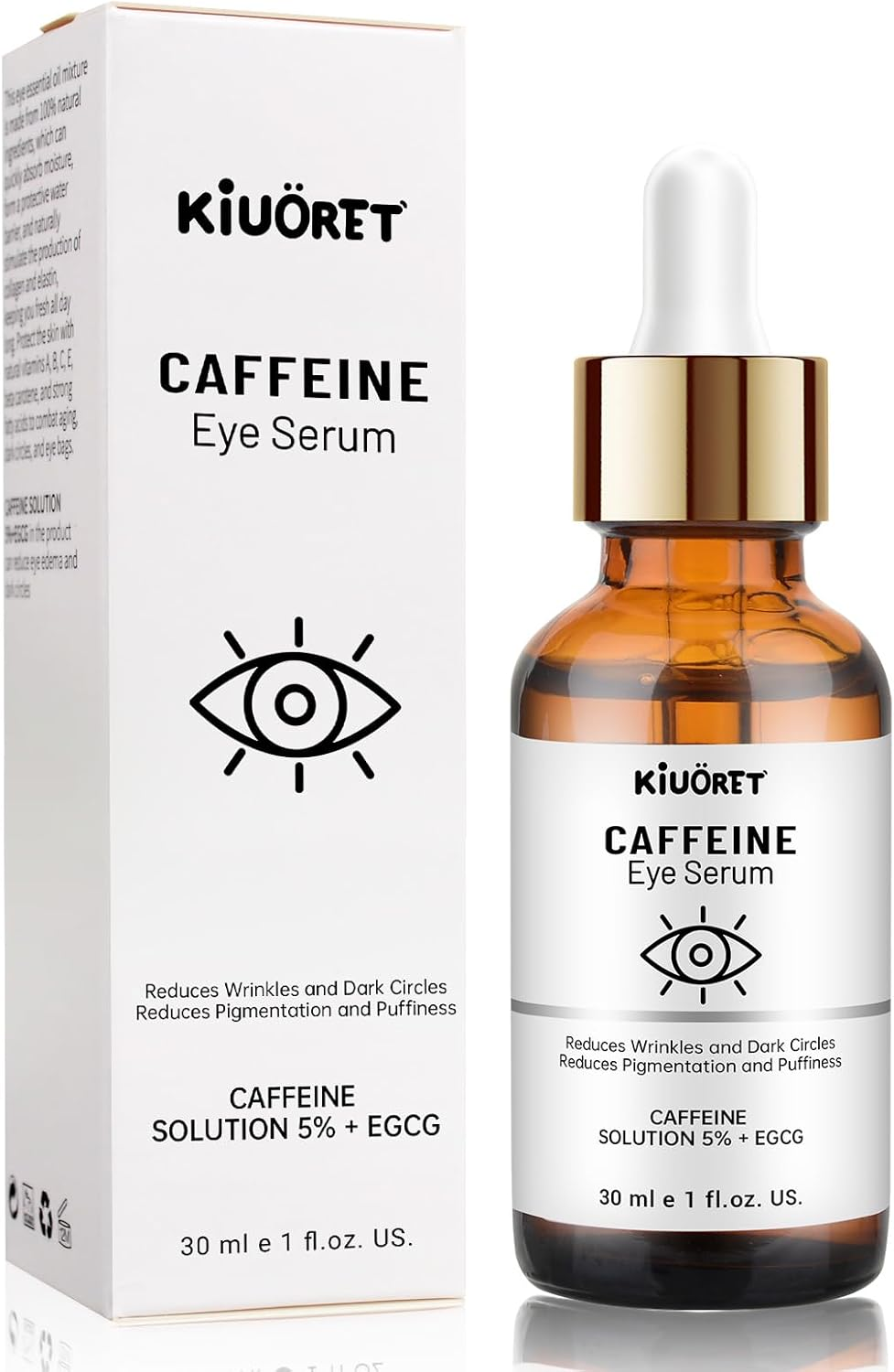 Caffeine Eye Serum with EGCG, 5% Caffeine Solution for Eyes Reduces Pigmentation and Puffiness, under Eye Serum for Dark Circles, Wrinkles and Fine Lines for All Skin Types, 30Ml