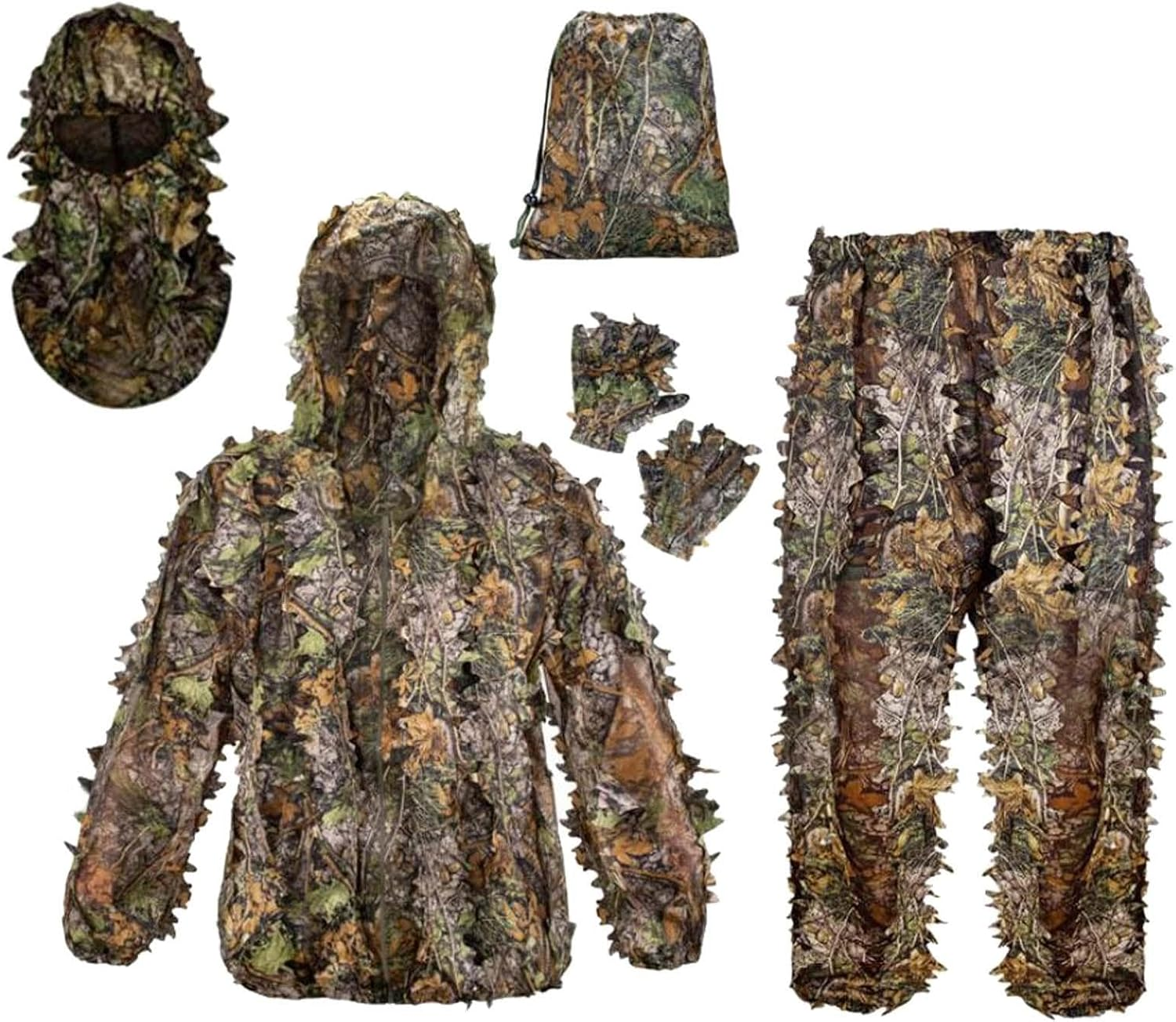 TOOYFUL Ghillie Suit for Men Full Face Mask Gloves Set Hood Jacket Lightweight 3D Leafy Camo Suit for Outdoor Bird Watching Photography Accessories, M L image number 3