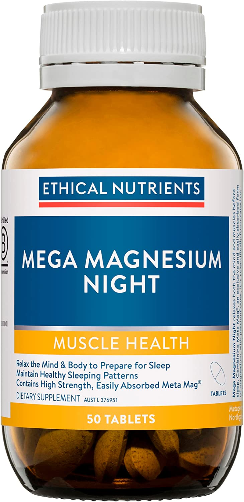 Ethical Nutrients Mega Magnesium Night - Maintains Healthy Sleeping Patterns, Easily Absorbed, Passionflower - 50 Tablets image number 3