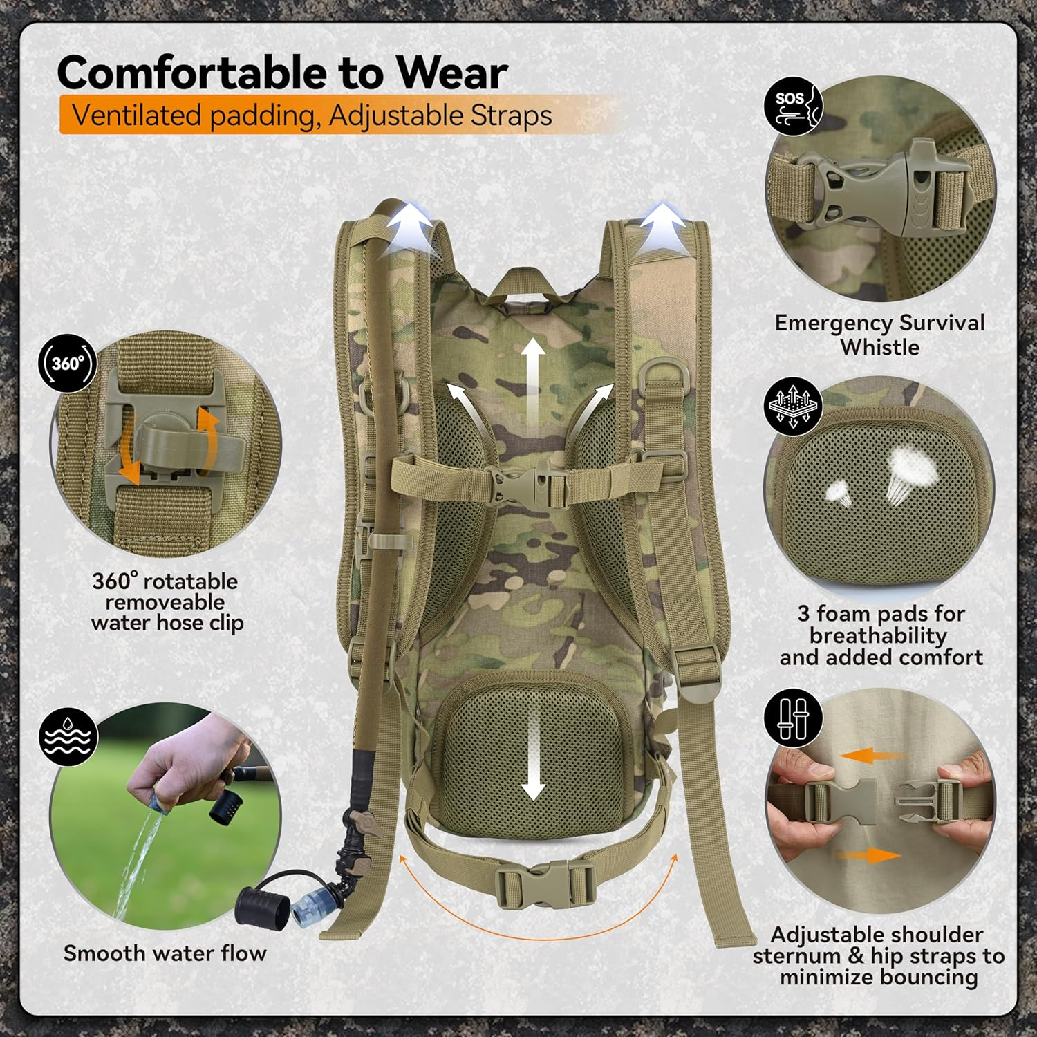 MARCHWAY Tactical Molle Hydration Pack with 2.5L TPU Water Bladder, Military Backpack for Hiking, Cycling, Backpacking, Running, Hunting image number 2