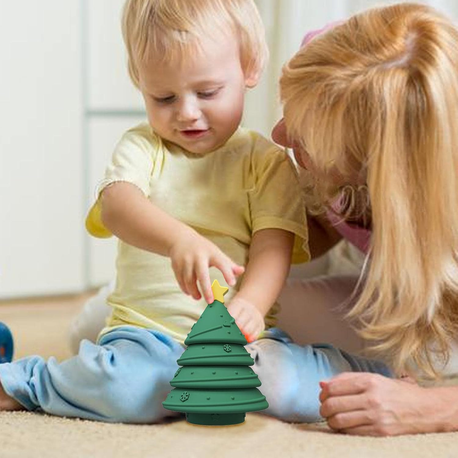 Stacking Blocks Toys - Christmas Tree Stacking Teether Toy - Early Educational Learning Stacking Blocks Tower, Christmas Kids M/B image number 5