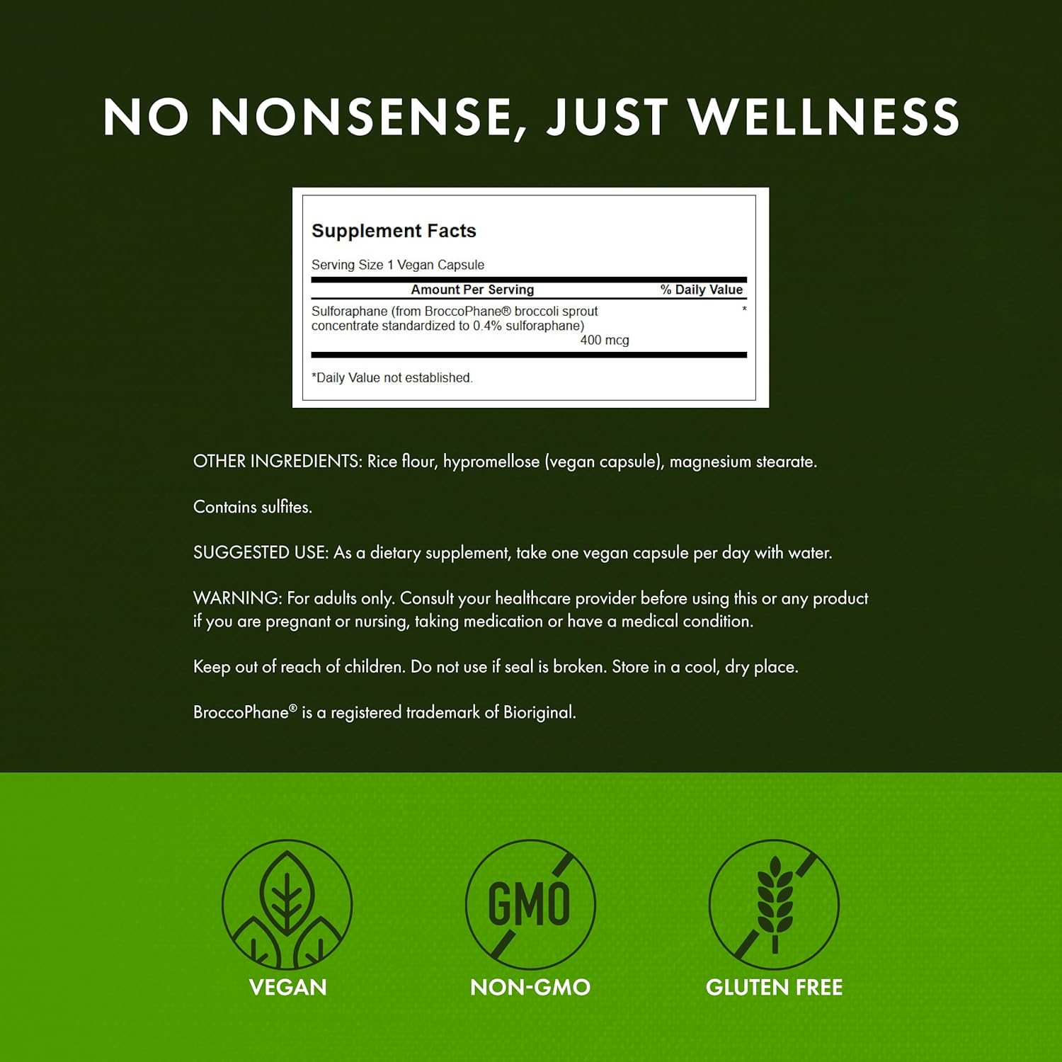 Swanson Greenfoods Formulas 100% Natural Sulforaphane 400Mcg 60 Veggie Capsules image number 2