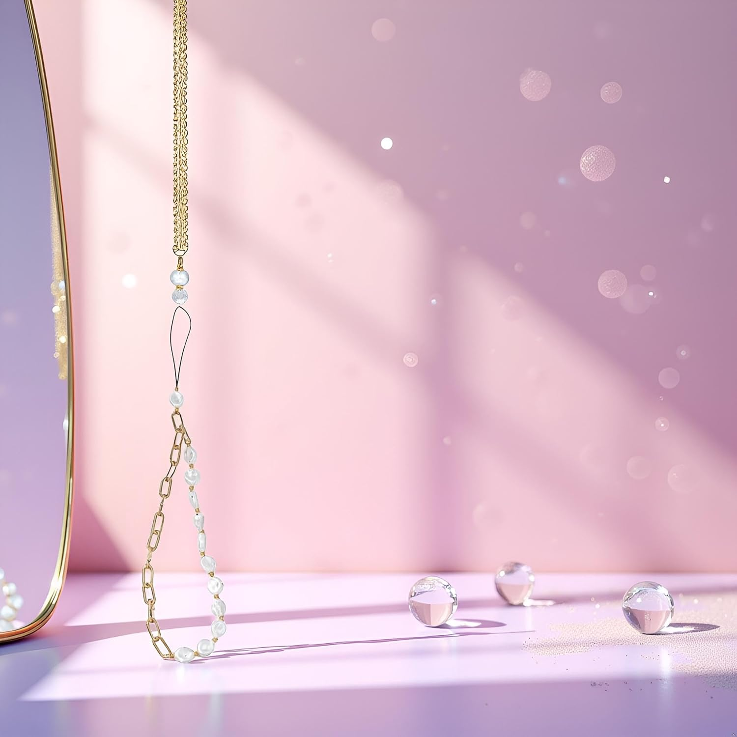 Jjlfresheners 1Pc White Phone Lanyard, Metal Chain, Pearl Beaded Phone Charms, Universal anti Lost Chain, Wrist Strap, Decorations Charm Keychain Accessories, Metal, Agate image number 5