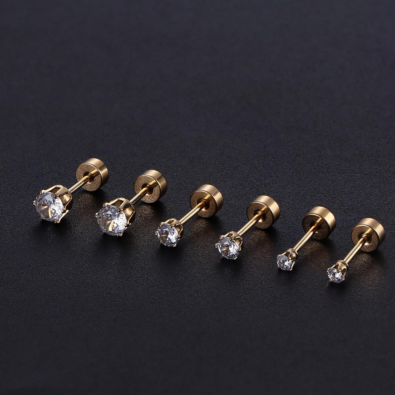 Kakonia Small Hypoallergenic Flat Back Stud Earrings for Women Men 14K Gold Plated Surgical Stainless Steel Earring Sets Tiny Screw Back Cartilage Earring image number 1