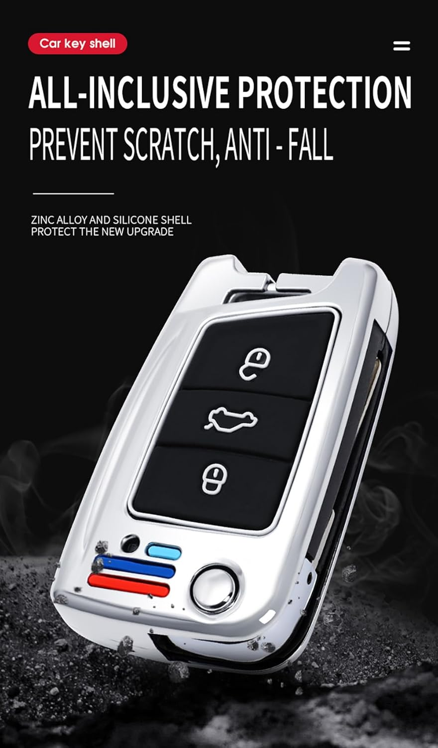 Ontto Metal Car Key Fob Cover Fit for VW Polo Golf 7 MK7 Tiguan Octavia Kodiaq Karoq Ateca Leon Flip Key Case Keyring Key Shell Holder Bag Keychain Protector Accessories Silver B image number 4