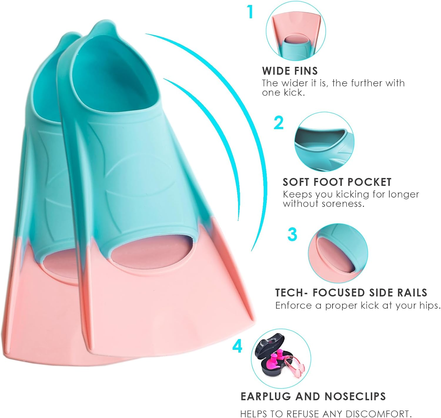 Nagiee Swim Fins, Kids Swim Flippers for Lap Swimming, Comfortable Silicone Flippers with Mesh Bag, Travel Size Swimming Flippers for Women Youth Adults image number 1