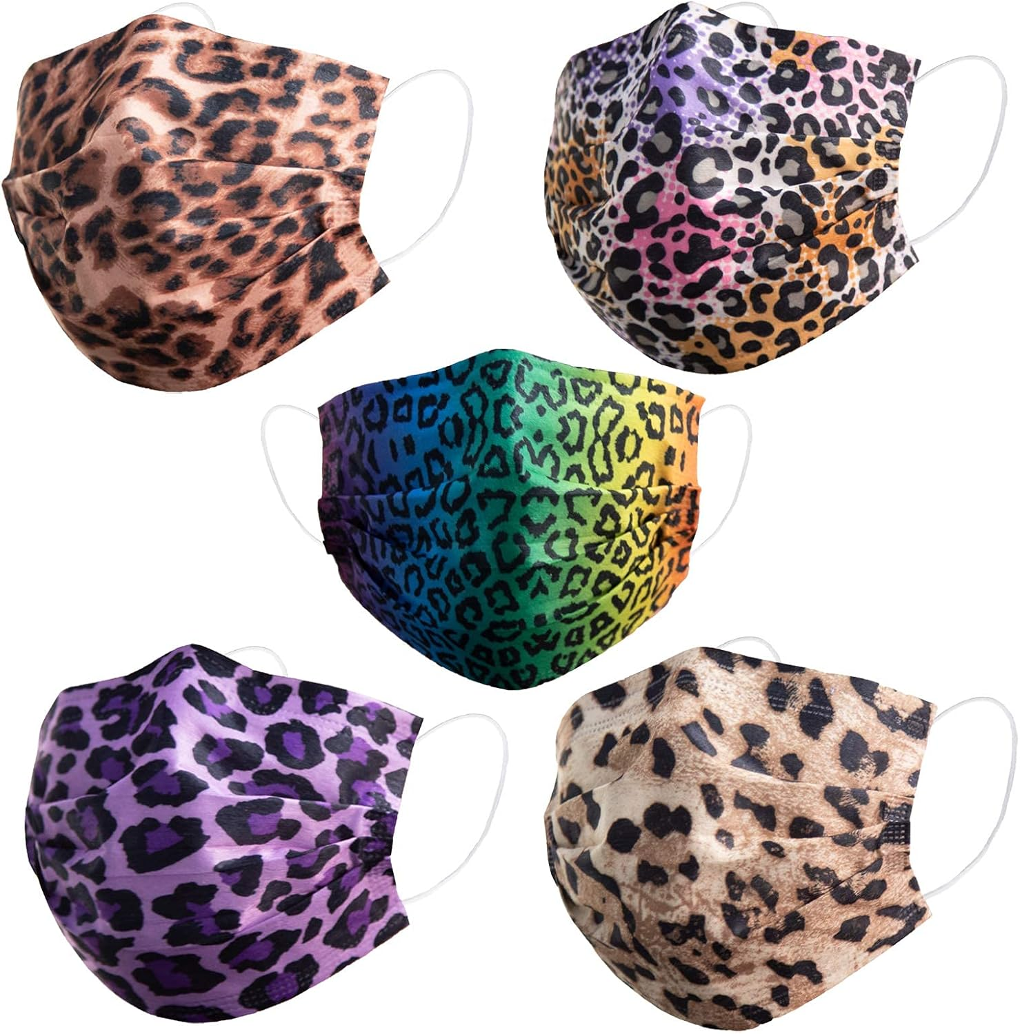 Colorful Disposable Face Masks Printed with Leopard Patterned Designs,50 Pack 3 PLY Colored Prints Safety Face Covers,Mascarillas Desechables,Cute Comfortable Cheetah Mask for Women,Girls,Adults