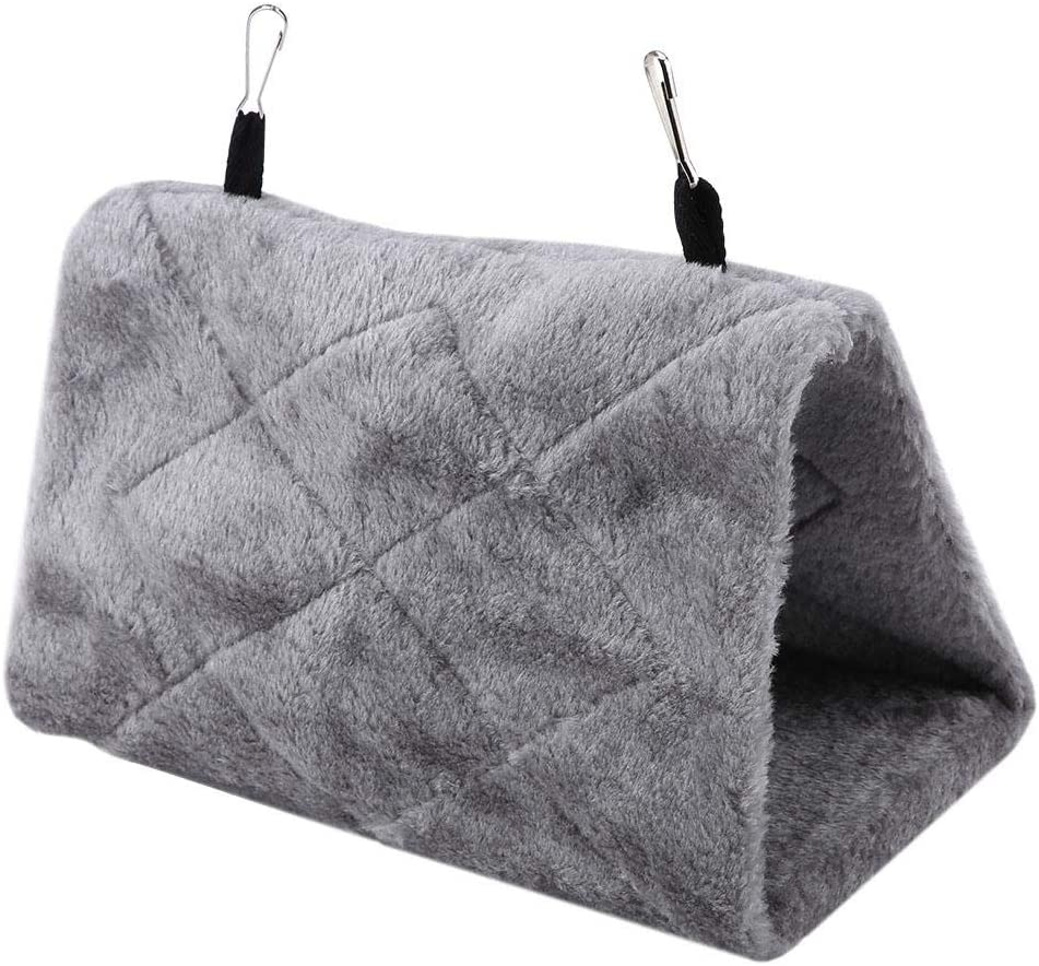 Soft Plush Hammock Hanging Cage Bird Nest Nestling Hut Tent Bird Parrot Winter Warm Bed Pet Toys(Gray, M) image number 2
