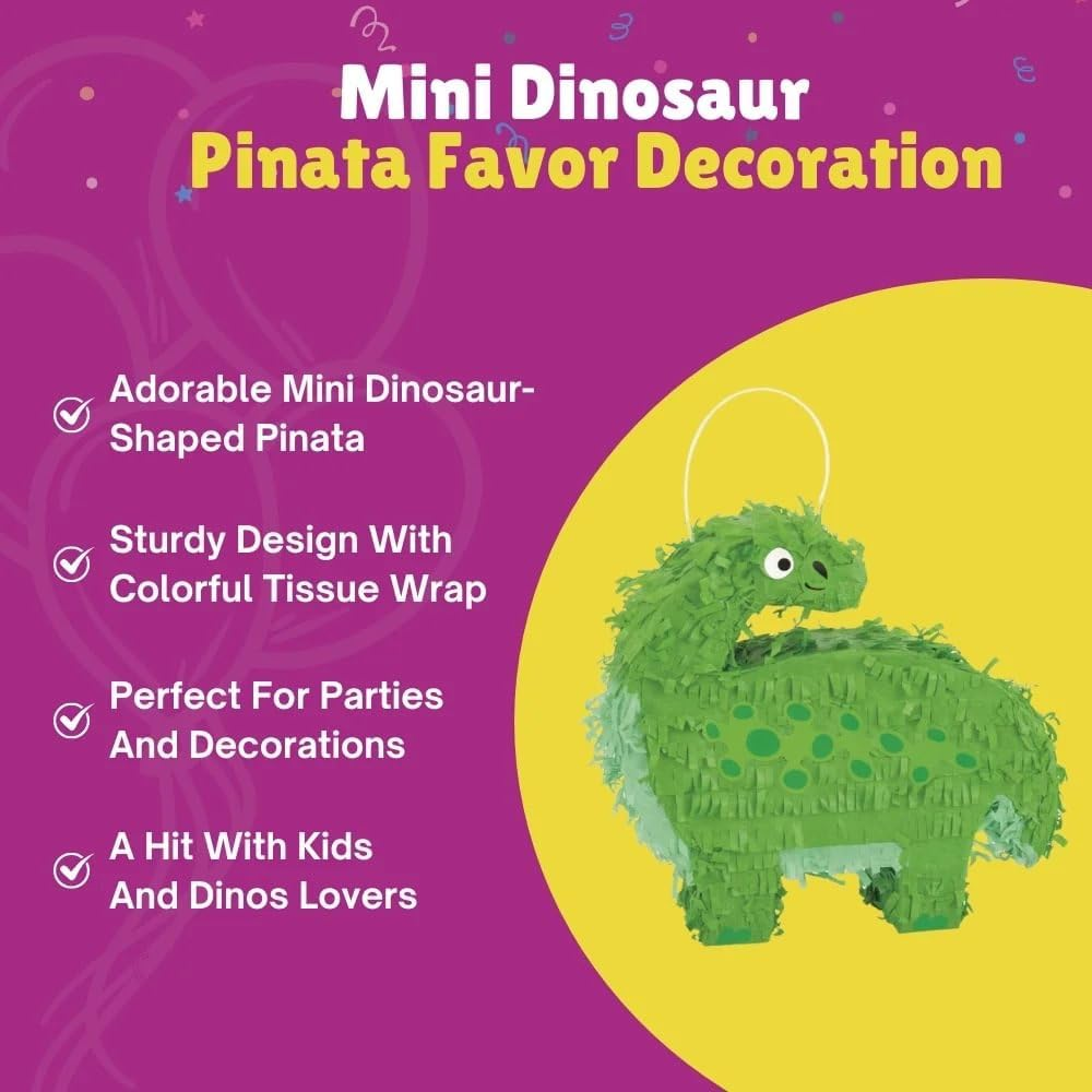 Unique Party 73892 Prehistoric Mini Dinosaur Party Pinata | Green | 1 Pc Shaped 3D, Multicolour