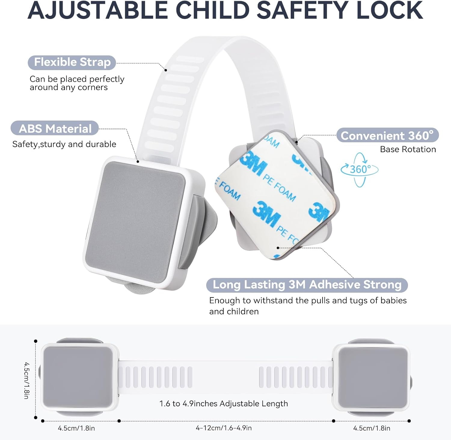 2 Pack Child Safety Cabinet Locks for Baby Proofing, Length Adjustable Latch Straps Dual Button Design for Drawers Fridge Refrigerator Doors Toilet Seat Oven image number 3