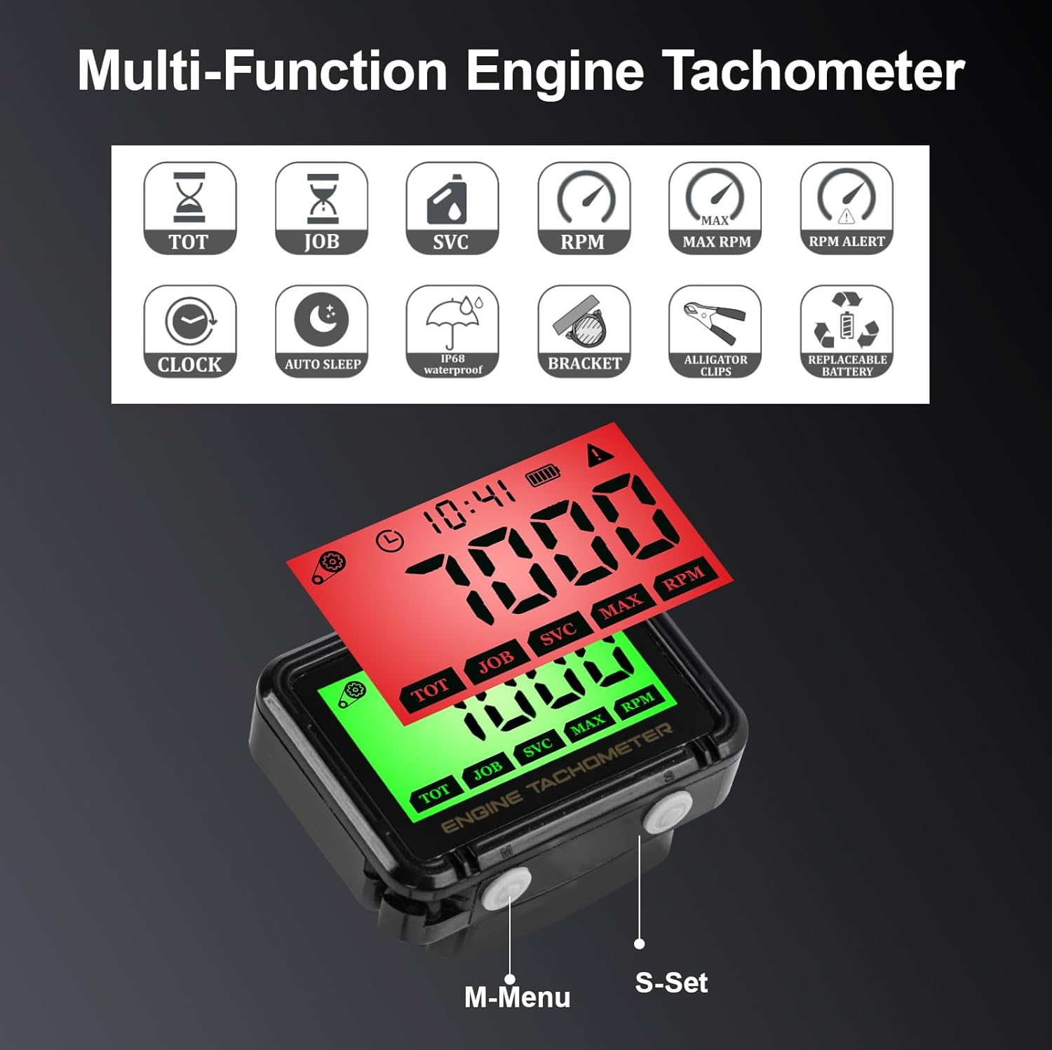 Ddayuanwei Small Engine Tachometer, Digital Tachometer Tach Gauge with Clip, Inductive Hour Meter Battery Replacement for Gas Small Engine Cropper Generator Lawn Mower RV Chainsaws Outboard Motor image number 2