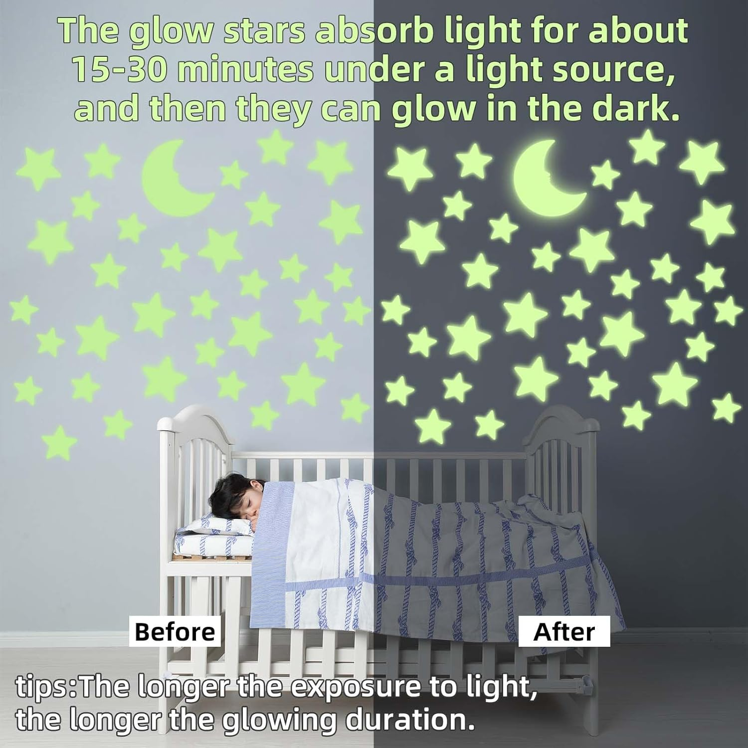 201 Glow in the Dark Stars for Ceiling with Moon, 3 Sizes of Glowing Stars Stickers Kit for Kids Bedroom, Christmas Stocking Stuffers, Wall Decals, Room D&eacute;cor