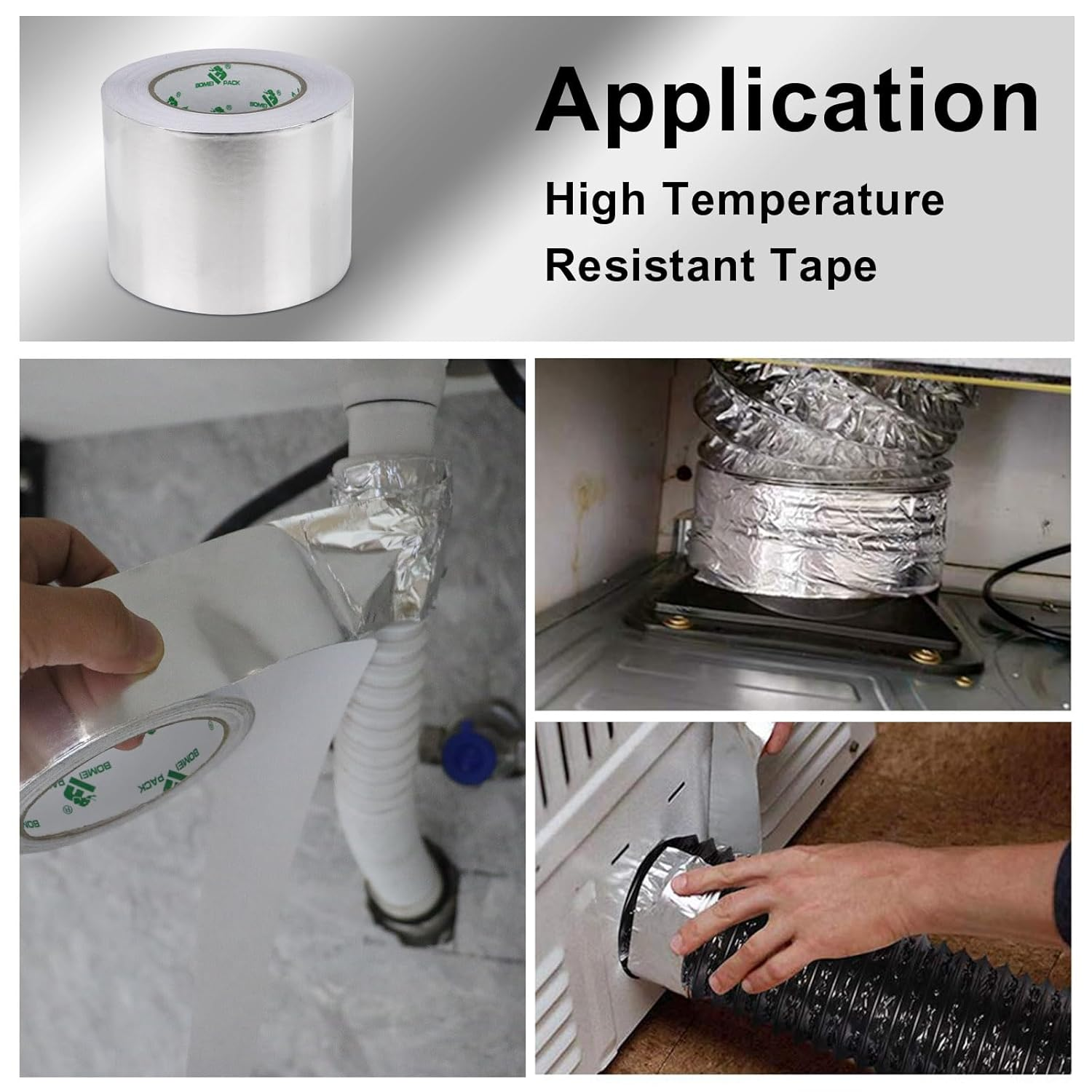 Aluminum Foil Tape, Multi-Purpose Aluminum Tape, Perfect for Sealing & Patching Pipe and Metal Repair, 1 Roll 3.94Inch X 32.8 Yards per Roll,Bomei PACK image number 1