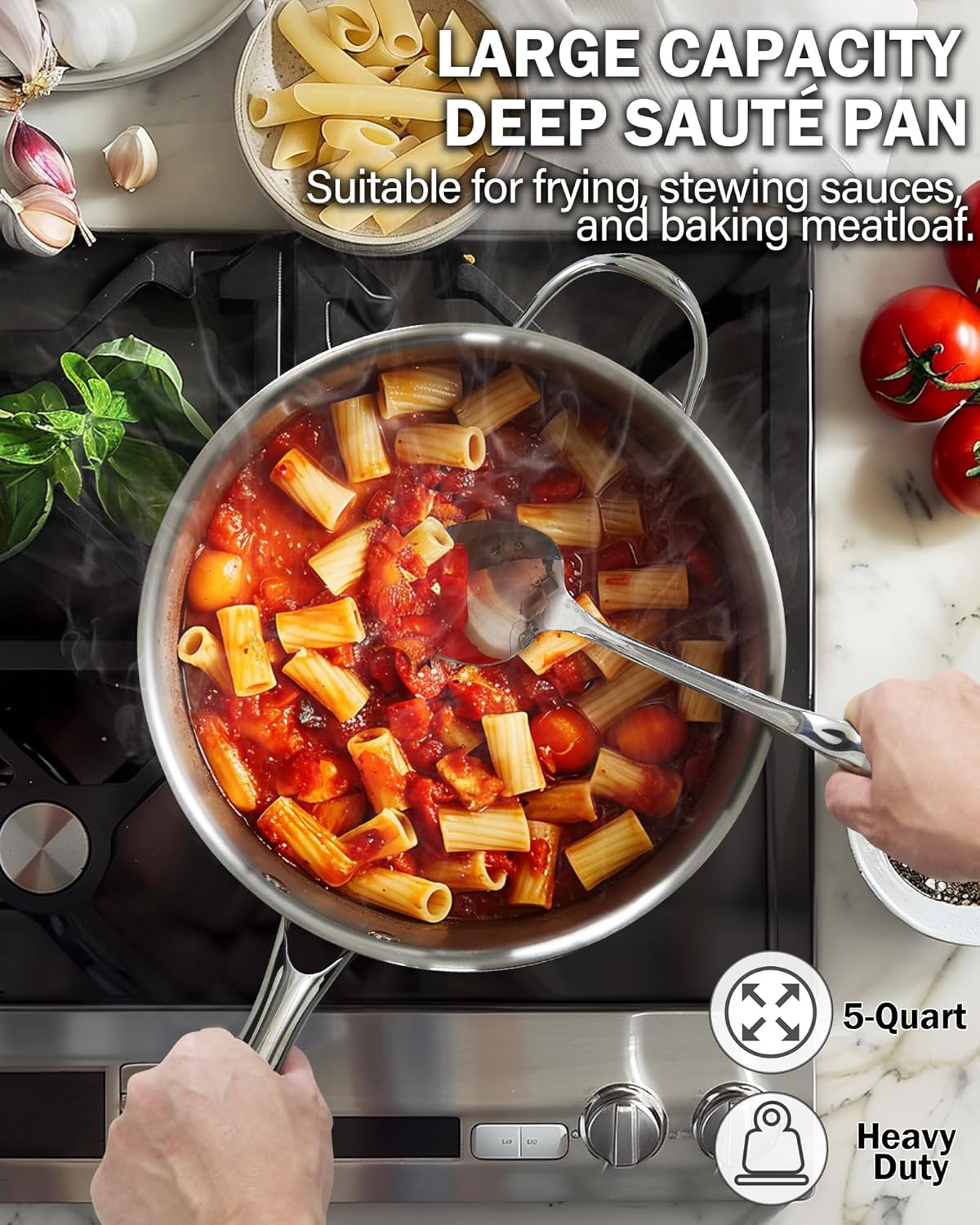 Cooks Standard Classic Stainless Steel Saute Pan 11-Inch, 5 Quart Induction Cookware Deep Frying Pan Cooking Skillet with Lid, Stay-Cool Handle image number 1