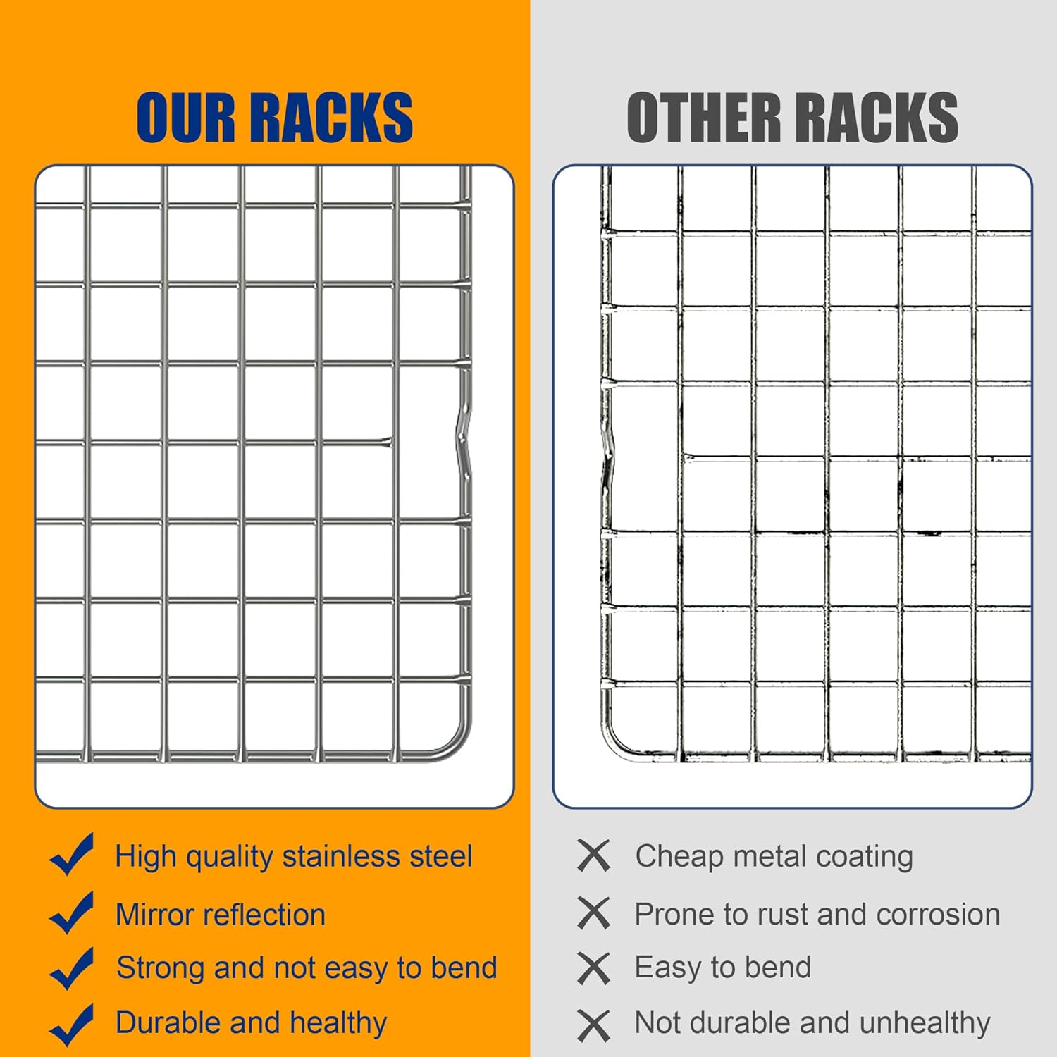 2PCS Cooling Racks for Cooking and Baking - 10" X 15"Heavy Duty Stainless Steel Wire Rack for Baking, Grilling, Roasting - Oven & Dishwasher Safe - Fits Jelly Roll Sheet Pan-Silver image number 5