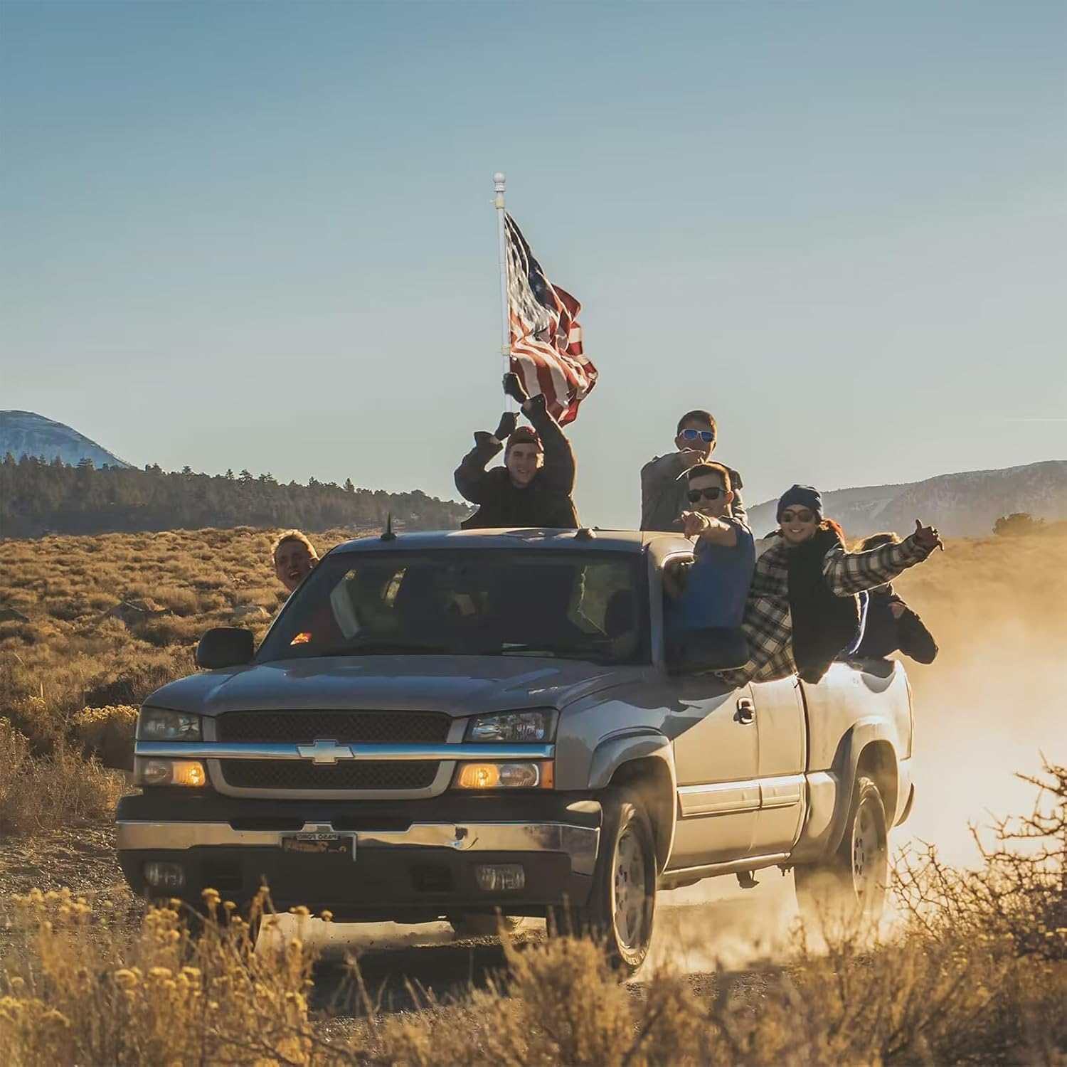 Decorative Flag Pole Kit - 7Ft Tangle Free Heavy Duty Flag Pole for outside House,Adjustable Flagpoles Residential for Outdoor Porch Garage Boat Truck, 3X5 4X6 Wall Mount & Hand Held Flagpole,White image number 5