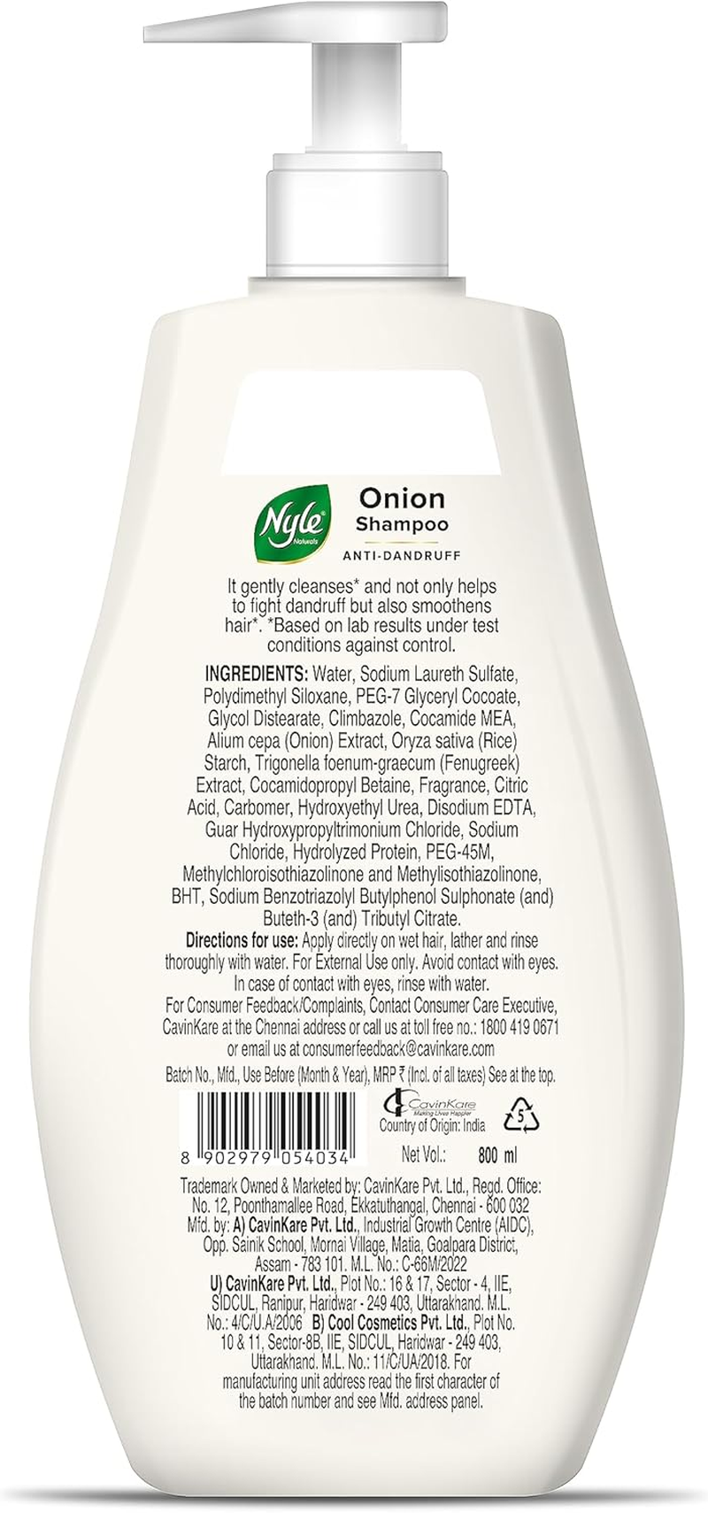 Nyle Naturals Onion and Methi anti Dandruff 2 In1 Shampoo with Active Conditioner, 800Ml image number 2