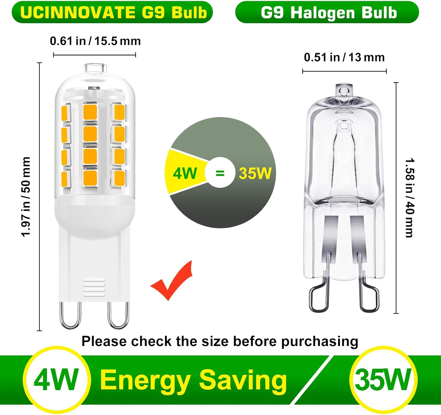 UCINNOVATE G9 LED Light Bulbs Dimmable, New 4W Replace 35W Halogen Bulbs,Warm White 3000K, G9 Globe Bulb Ideal for Ceiling Light, Dining Room Living Room Kitchen Chandelier Bulbs, 230V