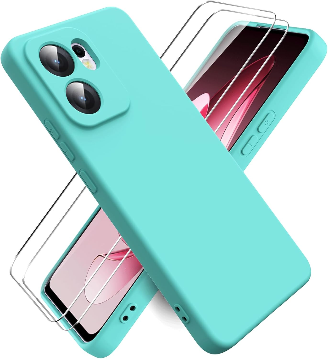 Ikziwreo Case for OPPO Reno 13 FS 5G/OPPO Reno 13 F 5G/4G, with 2 Pack Tempered Glass Screen Protector, Soft Silicone Rubber Anti-Shock Case - Midnight Blue