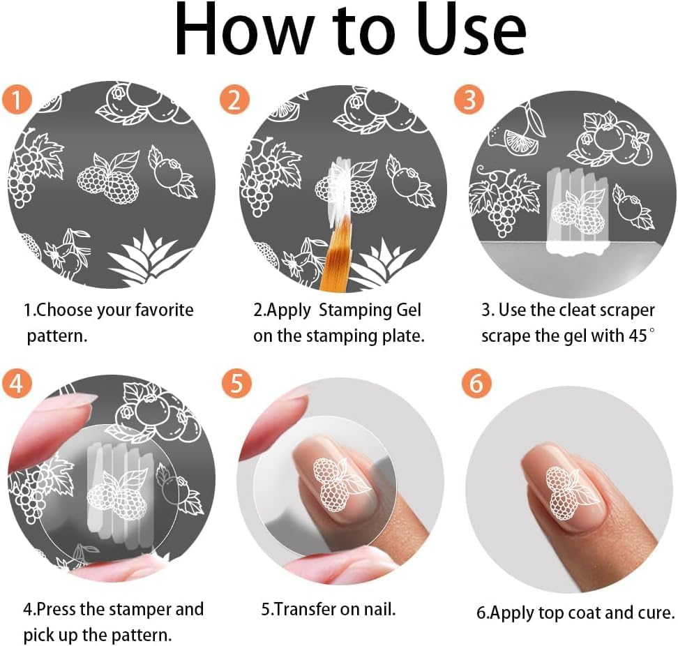 PH Pandahall 45 Patterns Fruits Nail Art Stamping Plate, 3 Pieces Nail Art Stencils Pinnapple Stawberry Nail Stamp Plate Stainless Steel Nail Picture Plate for DIY Printing Manicure Salon Nail Design image number 3