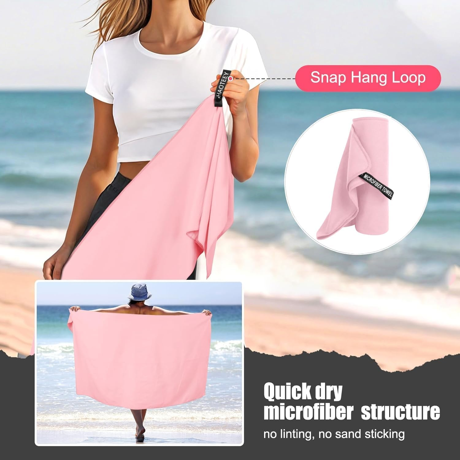 Quick Dry Gym Beach Towel for Men Women Super Absorbent Towel,Compact Microfiber Towel for Beach Gym Yoga Pool Travel Camping Sports Swim(40&times;80Cm 16&times;32Inch) (Pink) - Blue image number 5