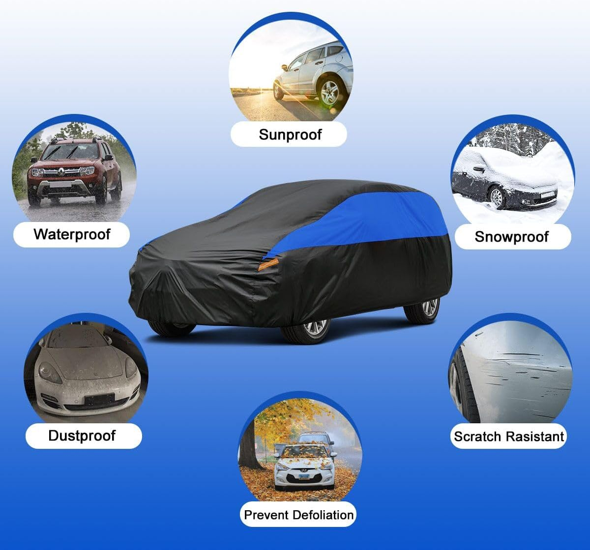 SUV Car Cover Waterproof Breathable, Outdoor Car Cover Rain Dust Sun UV Protection Universal Fit Qashqai,Volvo Xc40,Rangerover Evoque,Kia Sportage,Mini Countryman Etc. Fit Suv/4X4 (Up to 460Cm)