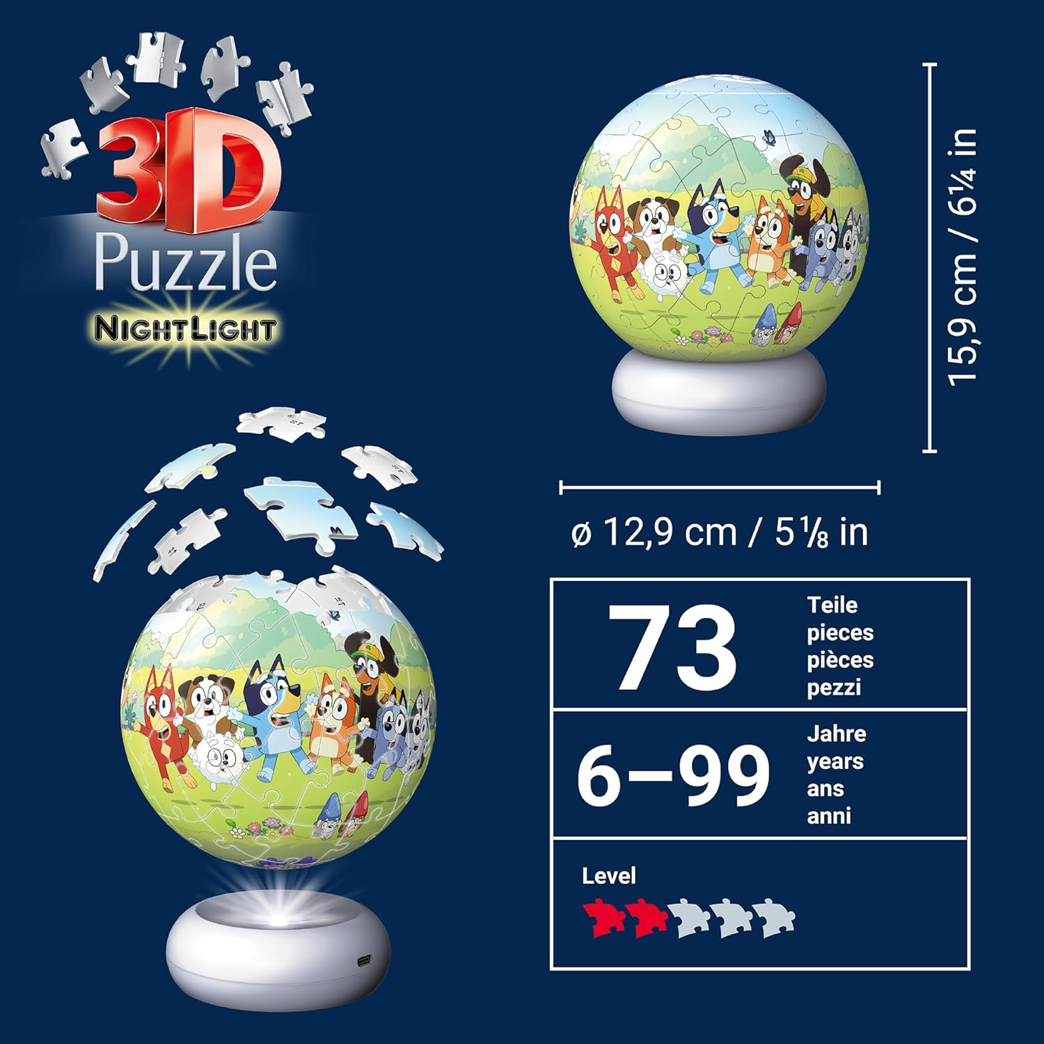 3D Puzzle-Ball Nachtlicht Bluey: Erleben Sie Puzzeln in Der 3. Dimension!