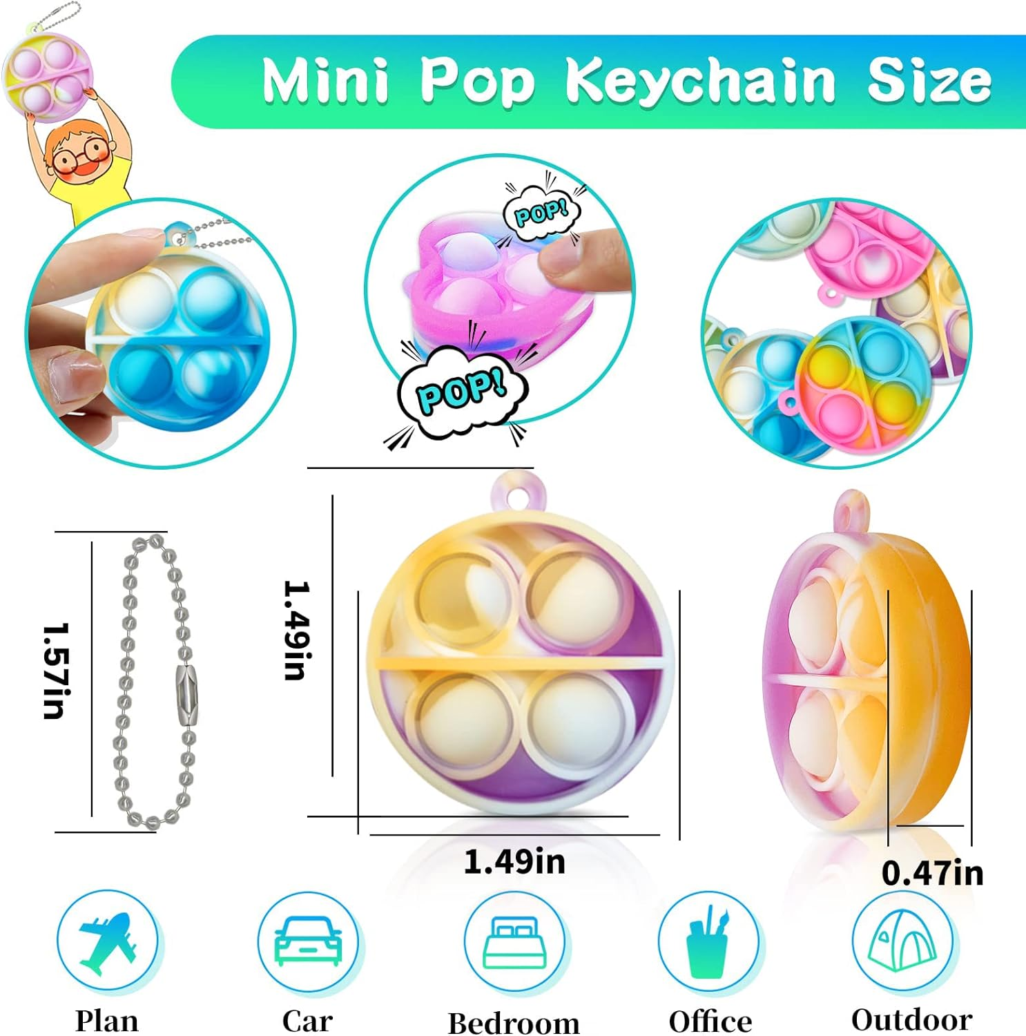 ONKULL Pop Fidget Keychain It Mini Fidget Toys Bulk 30 Pack Party Favors for Kids 4-8,8-12 Year Boys Girls Push Pops Bulk Toys Its Small Prizes for Kids Classroom Birthday Party Favors Bubble Poppers image number 2