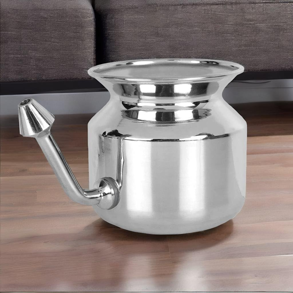 304 Grade Stainless Steel Ayurvedic Jal Neti Pot for Sinus Congestion and Nasal Cleansing Non-Corrosive Unbreakable Hygienic Smooth Nose Tip Snugly Fits image number 6