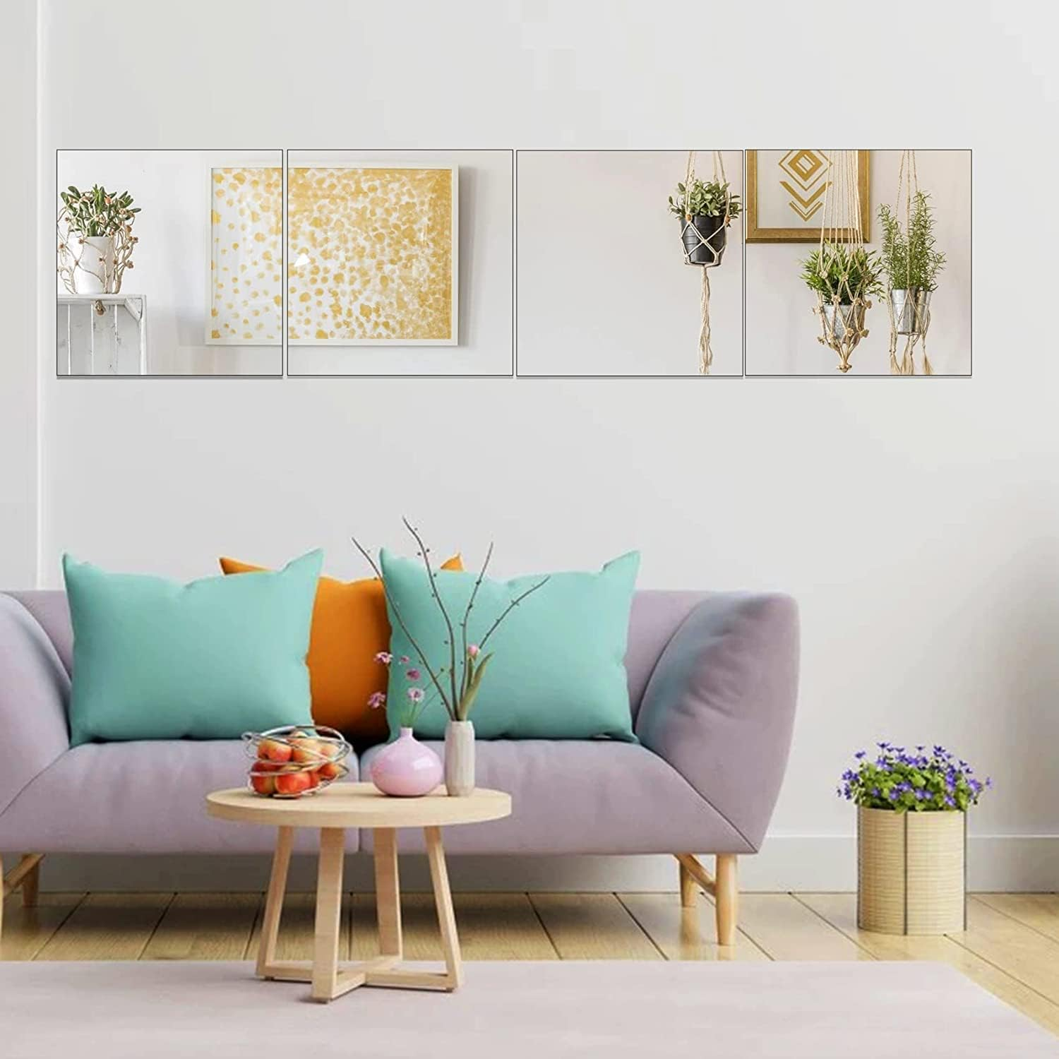 Square Full Length Mirror, DIY Self Adhesive Removable Acrylic Mirror Wall Stickers Tile Mirror Sheets, Art Decoration for Home Living Room Bathroom Bedroom Sofa TV Background Office (4Pcs, 30X30 Cm) image number 2