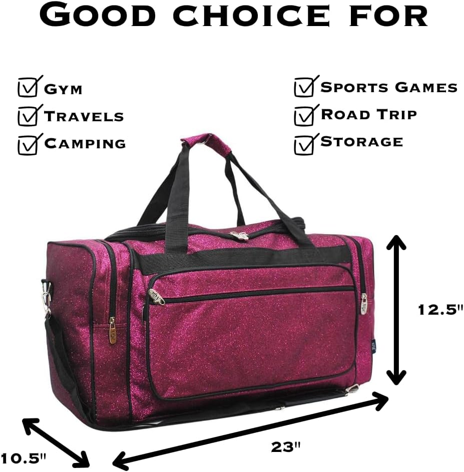 NGIL Canvas 23" Inch Duffle Bag, Hot Pink Glitter, Casual - Baseball-Black image number 6