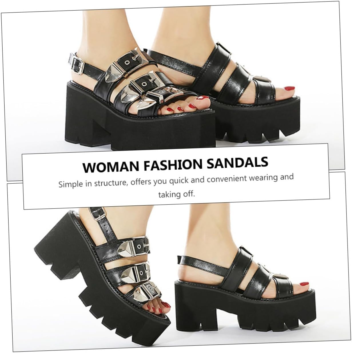 Summer Thick-Soled Open Toe Sandals for Women Chic Black Platform Shoes with Unique Design and Comfortable Stylish Summer Footwear image number 4
