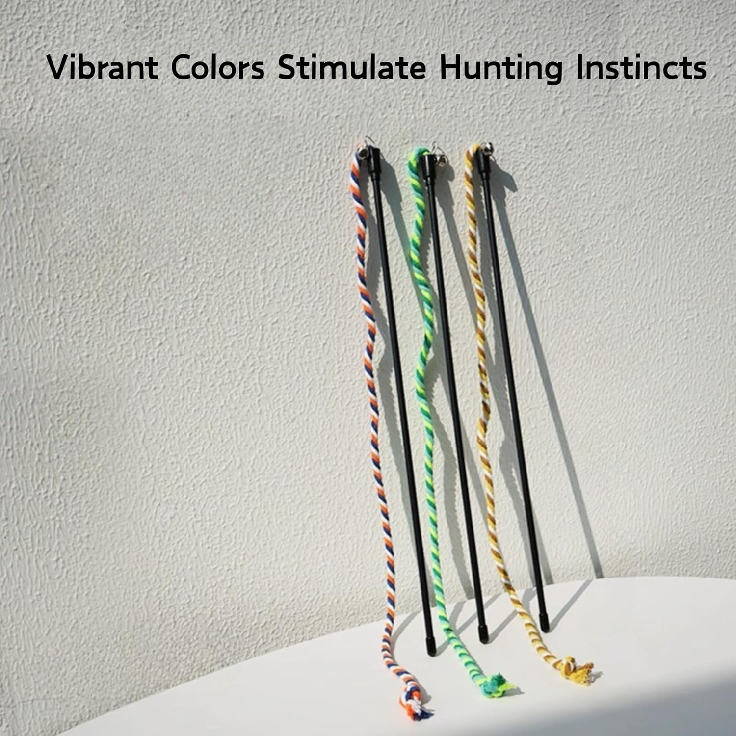 Colorful Cotton Rope Cat Teaser Toy Set - 3 Pack Interactive Wand Toys for Cats