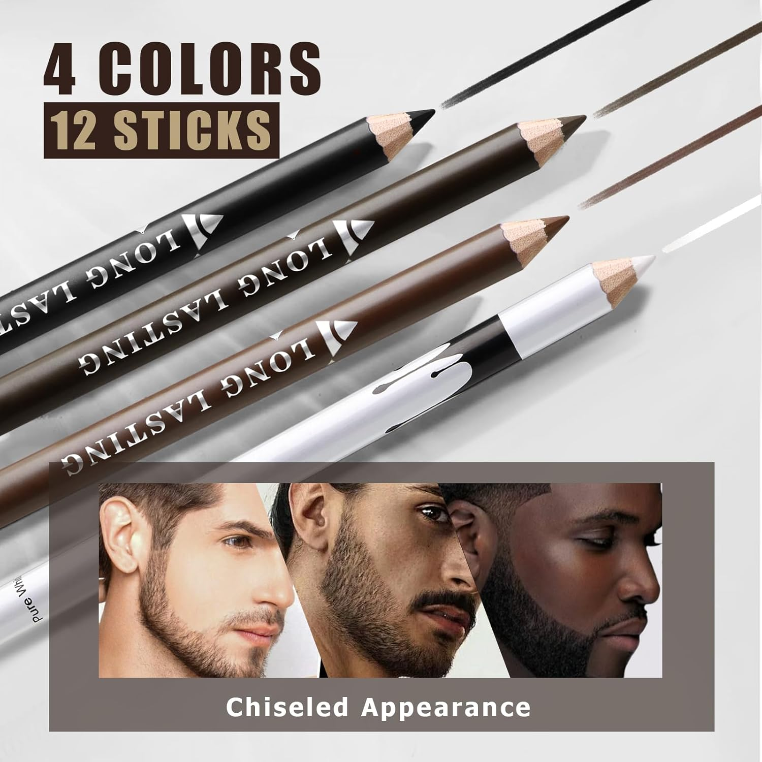 Noerrors Hairdresser Pencil Set for Beard Shaping Guide Pen 12 Pieces Magic Hairline Pencils with Sharpener Hairdressing Chalk White Black Dark Brown Light Brown for Men Makeup image number 5
