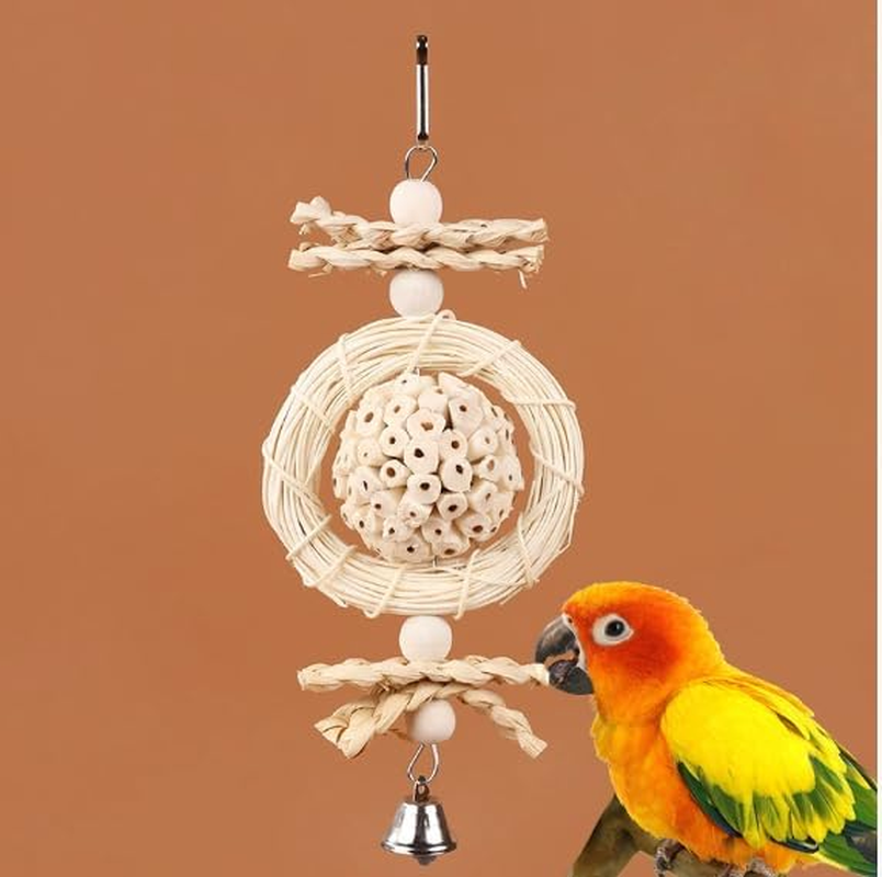 Hanging Chewing and Foraging Cage Foraging with Bell, 1Pc Bird Chewing and Foraging Toy, Parrot Cage Foraging Hanging Toy, Bird Shredding Foraging Chew Hanging Toy image number 3