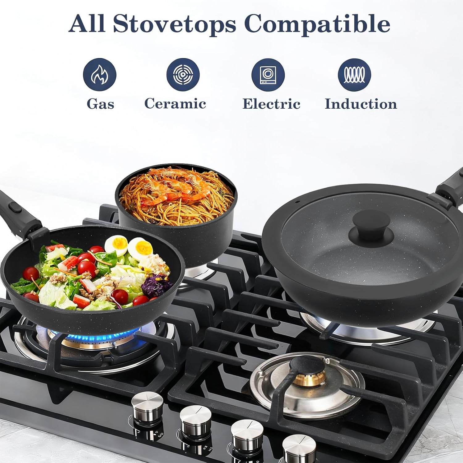 15 Piece Pots and Pans Set, Safe Nonstick Cookware Set Detachable Handle, Induction Kitchen Cookware with Removable Handle, RV Cookware Set, Dishwasher & Oven Safe image number 2
